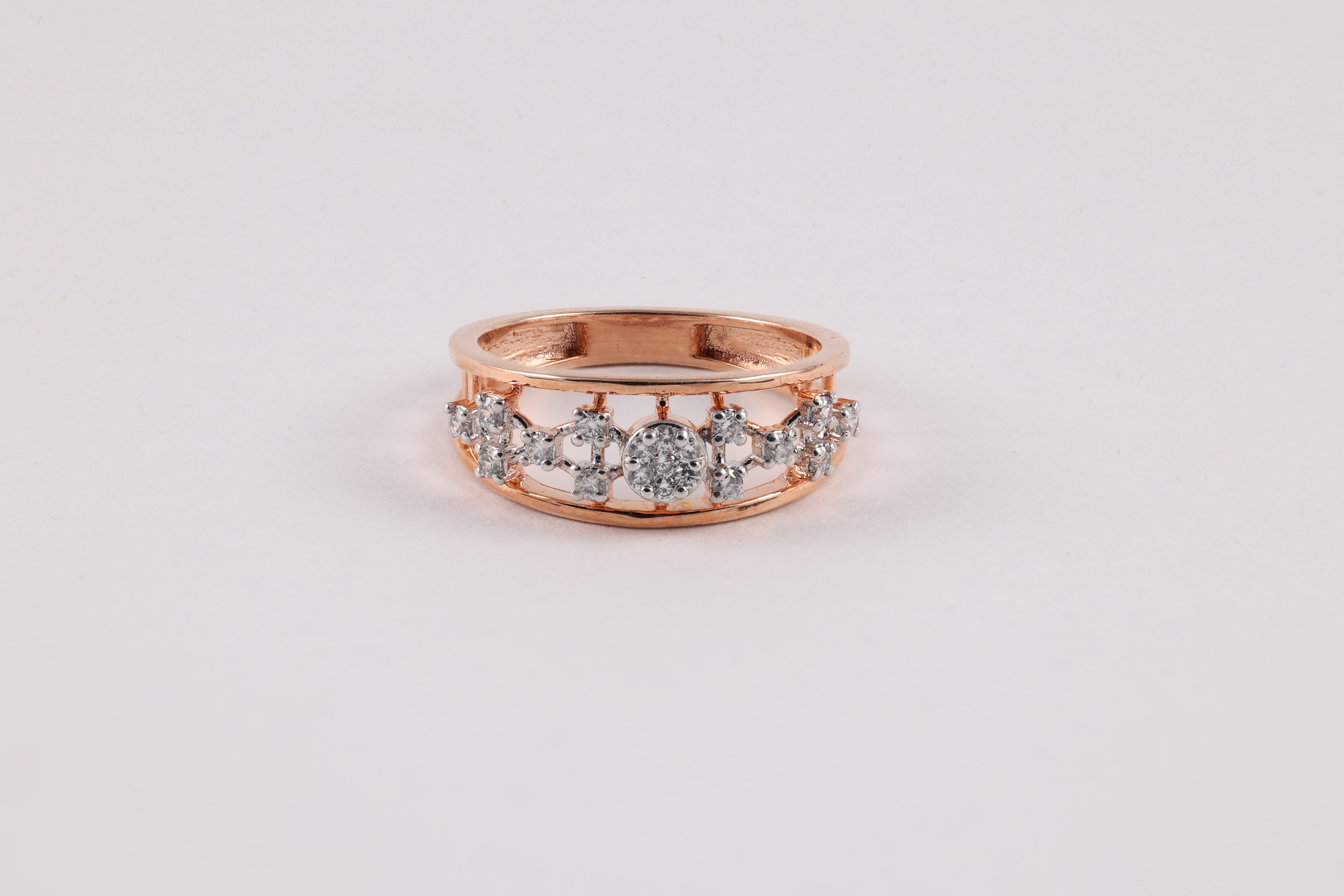 Rose Gold Diamond Cluster Row Band Ring