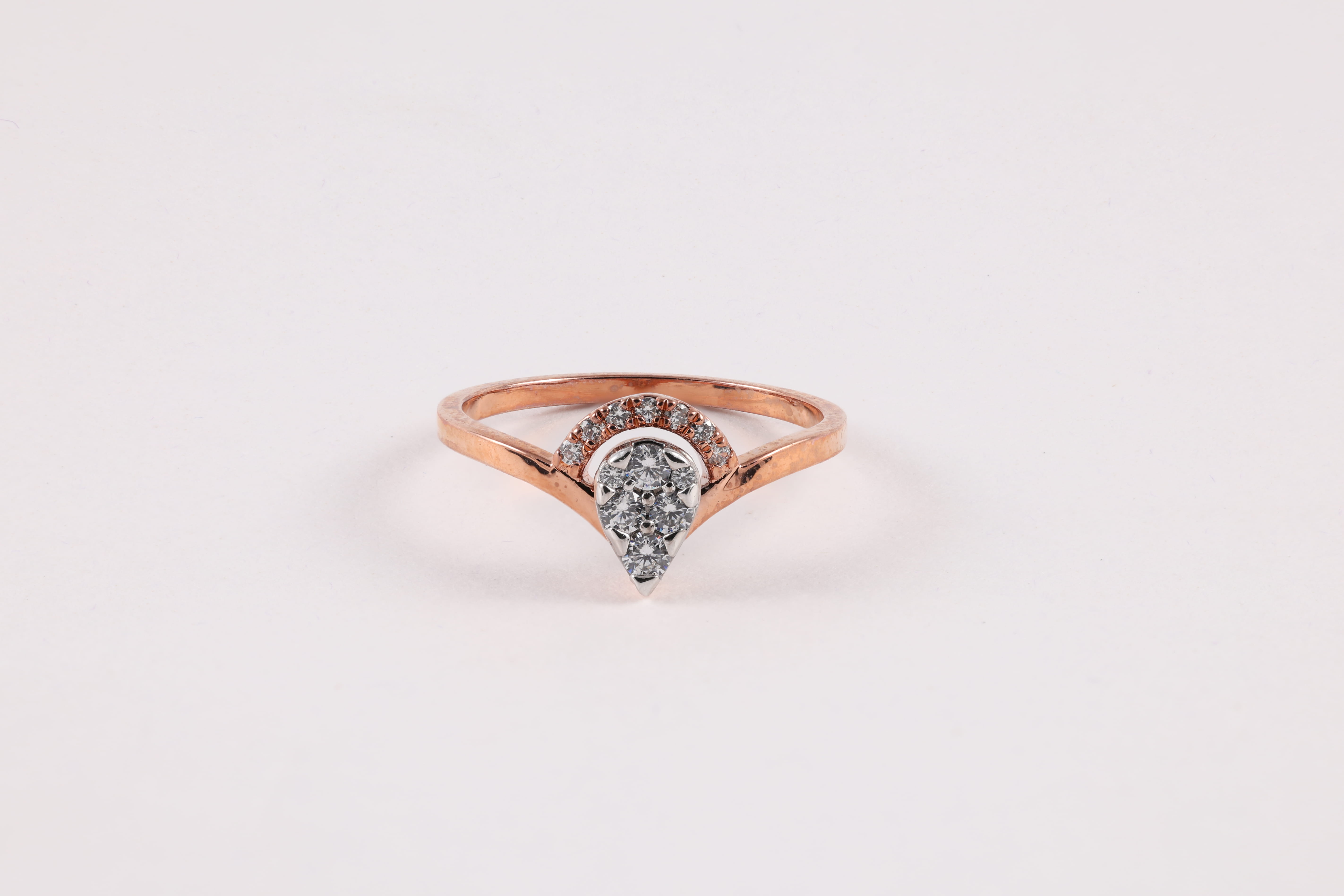 Rose Gold Diamond Drop Ring with Chevron Band