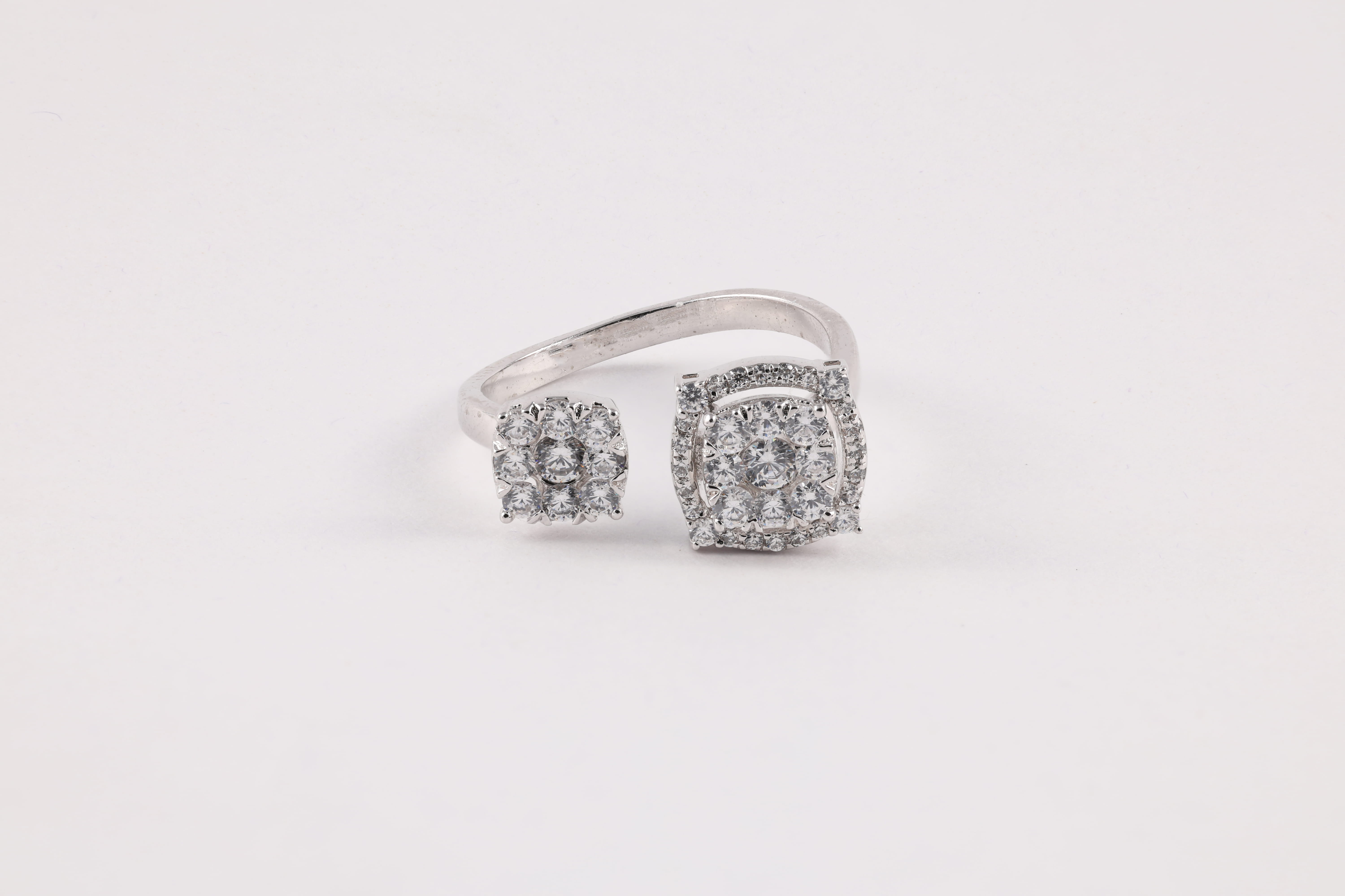 White Gold Diamond Open-Cuff Dual Cluster Ring