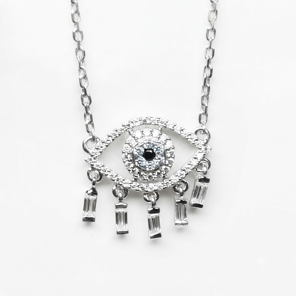 Dangling Baguette Evil Eye Charm Pendant Necklac
