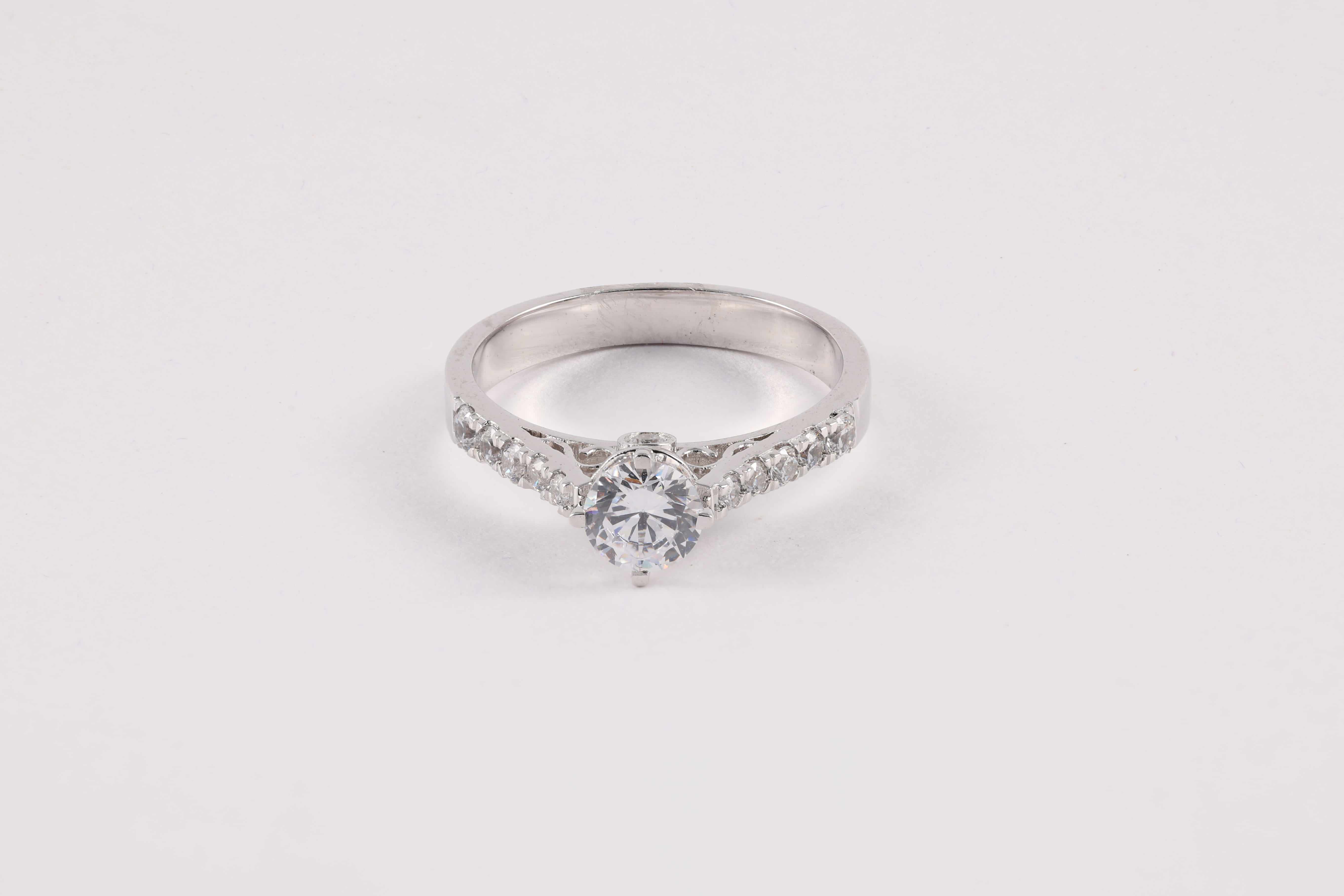 White Gold Diamond Solitaire Ring with Filigree Gallery