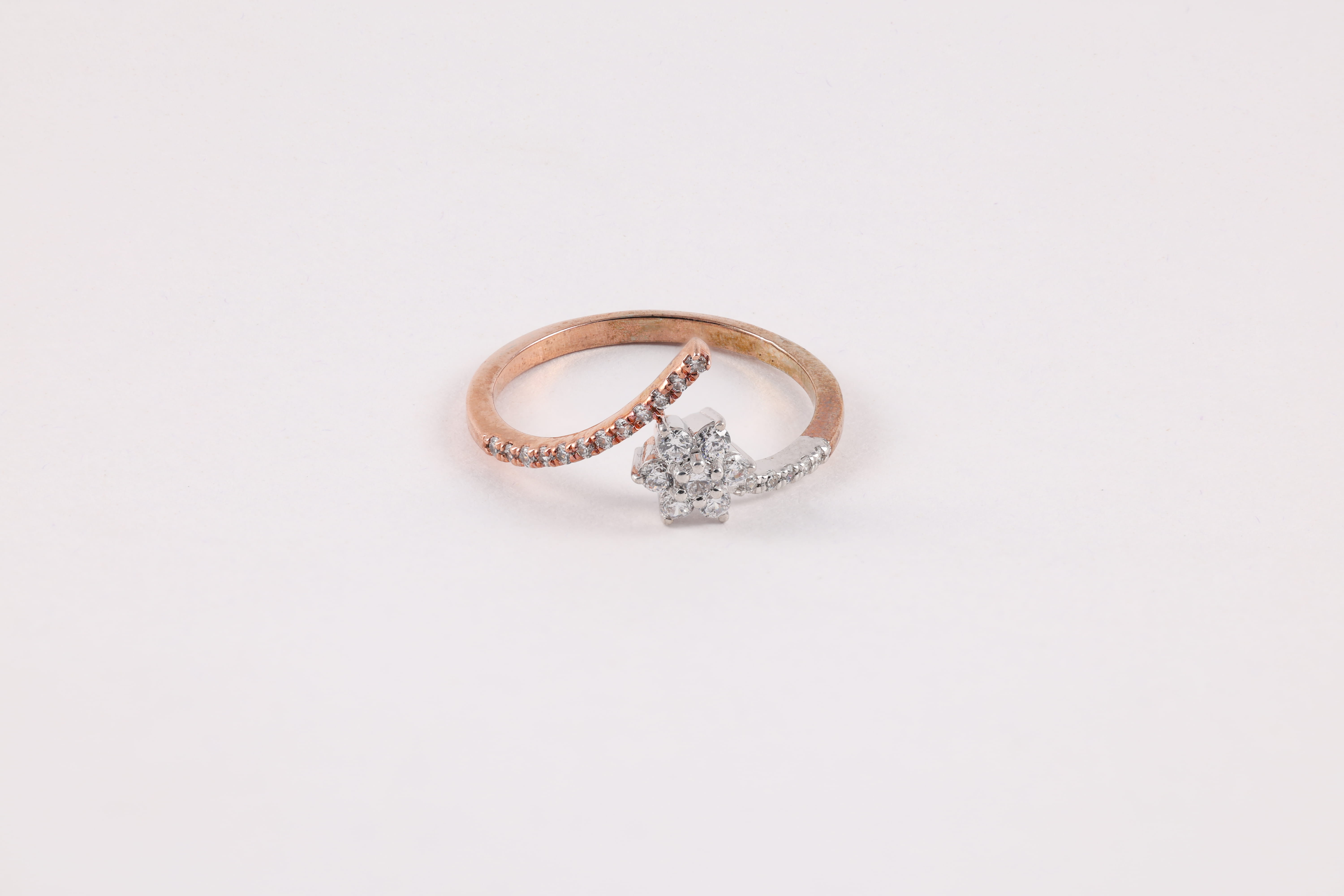 Rose Gold Diamond Flower Bypass Ring