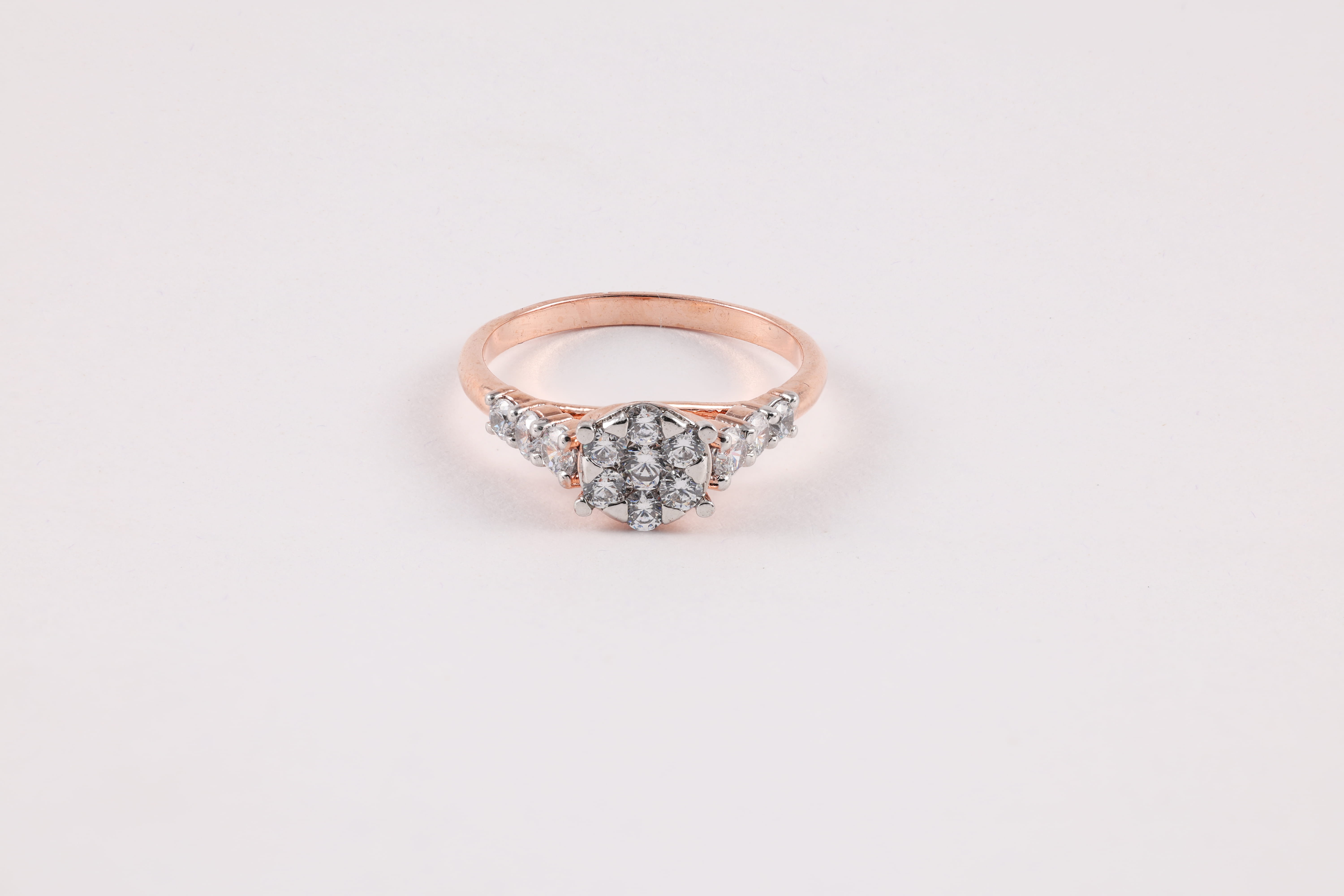 Rose Gold Diamond Cluster Ring with Graduated Shoulders