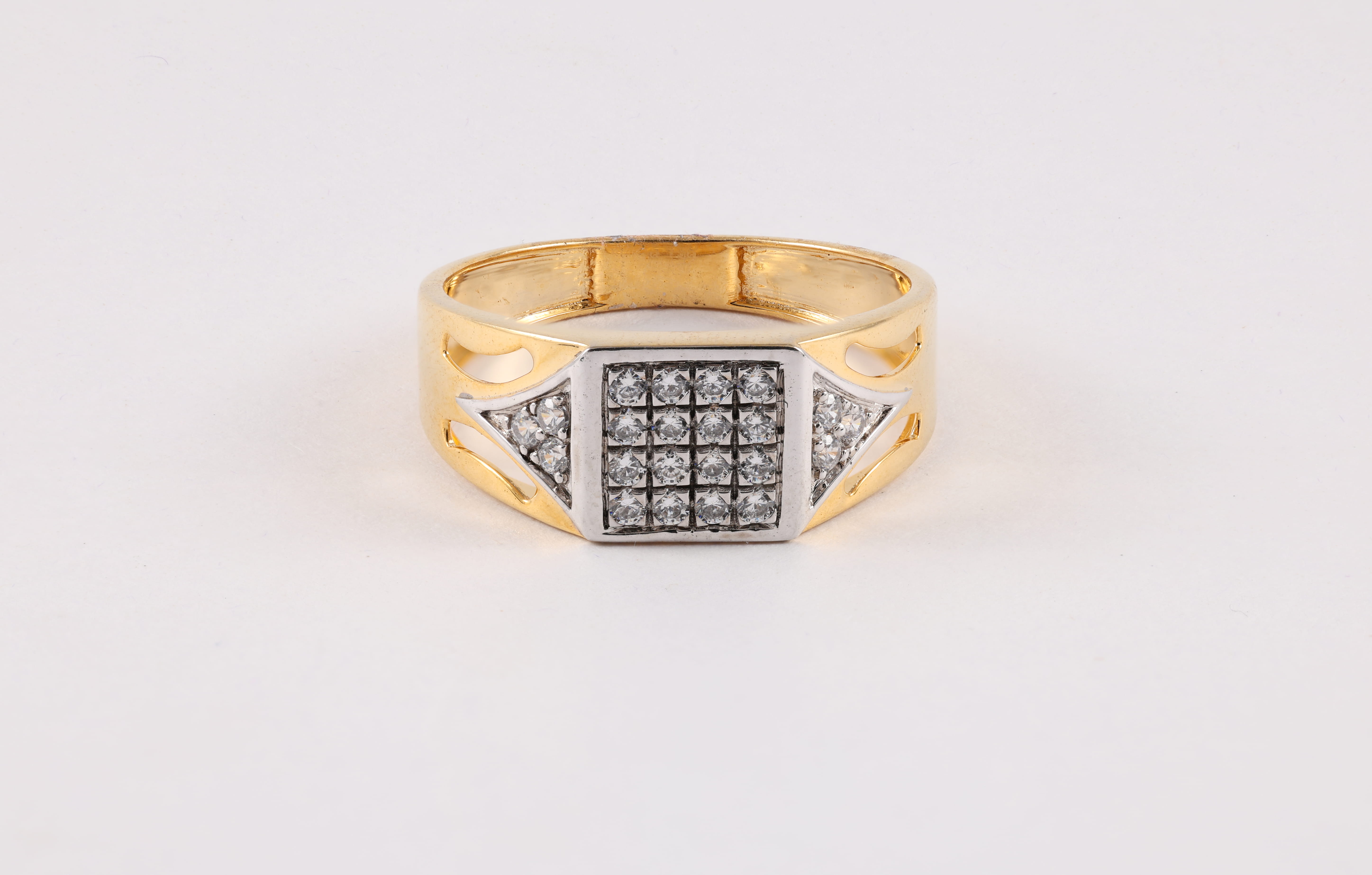 Yellow Gold Men's Diamond Signet Ring with Triangular Accents
