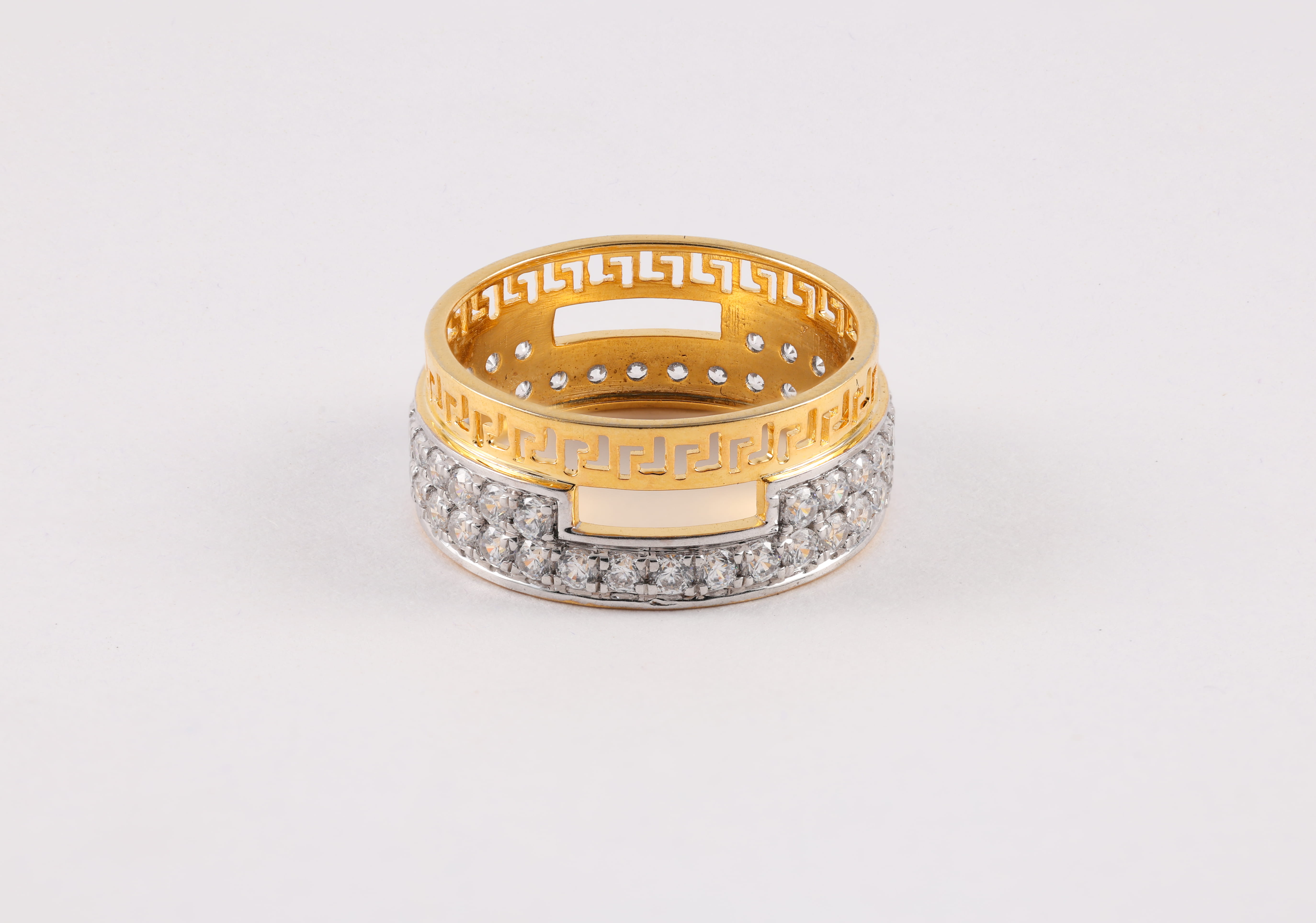Two-Tone Gold Diamond Band with Greek Key Detailing