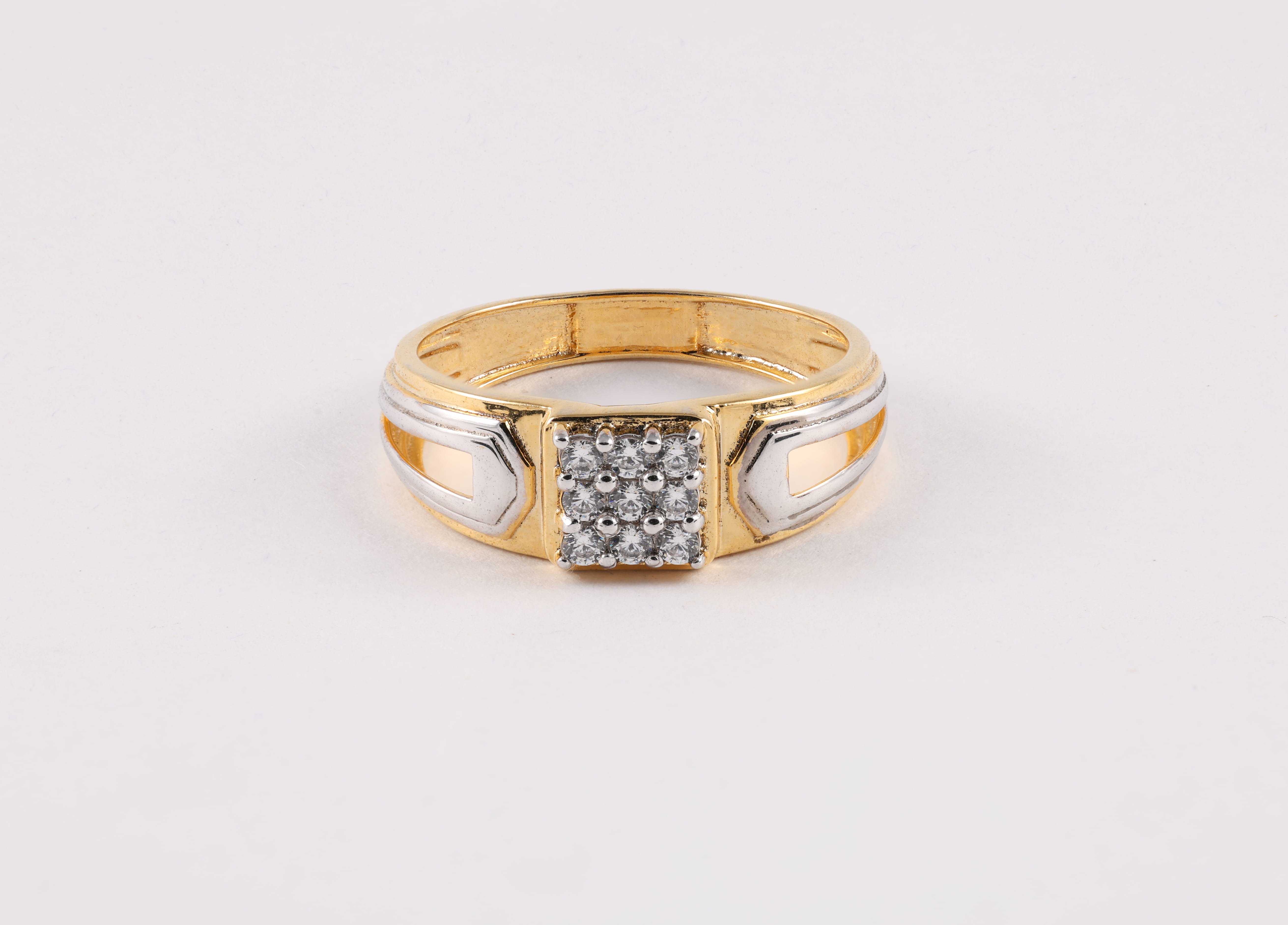 Two-Tone Diamond Signet Ring with Faceted Rail Shoulders