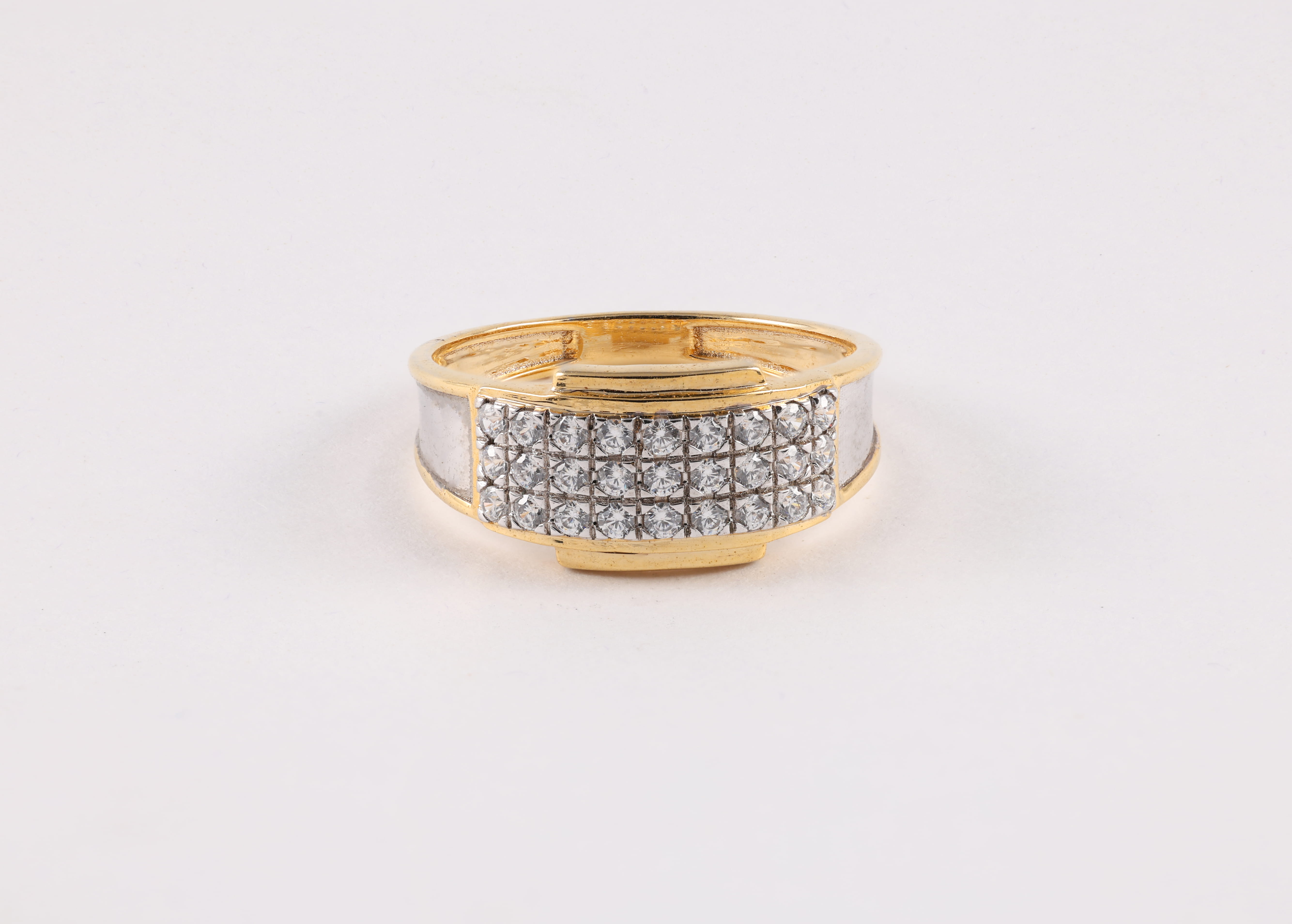 Two-Tone Diamond Ring with Buckle-Style Panel