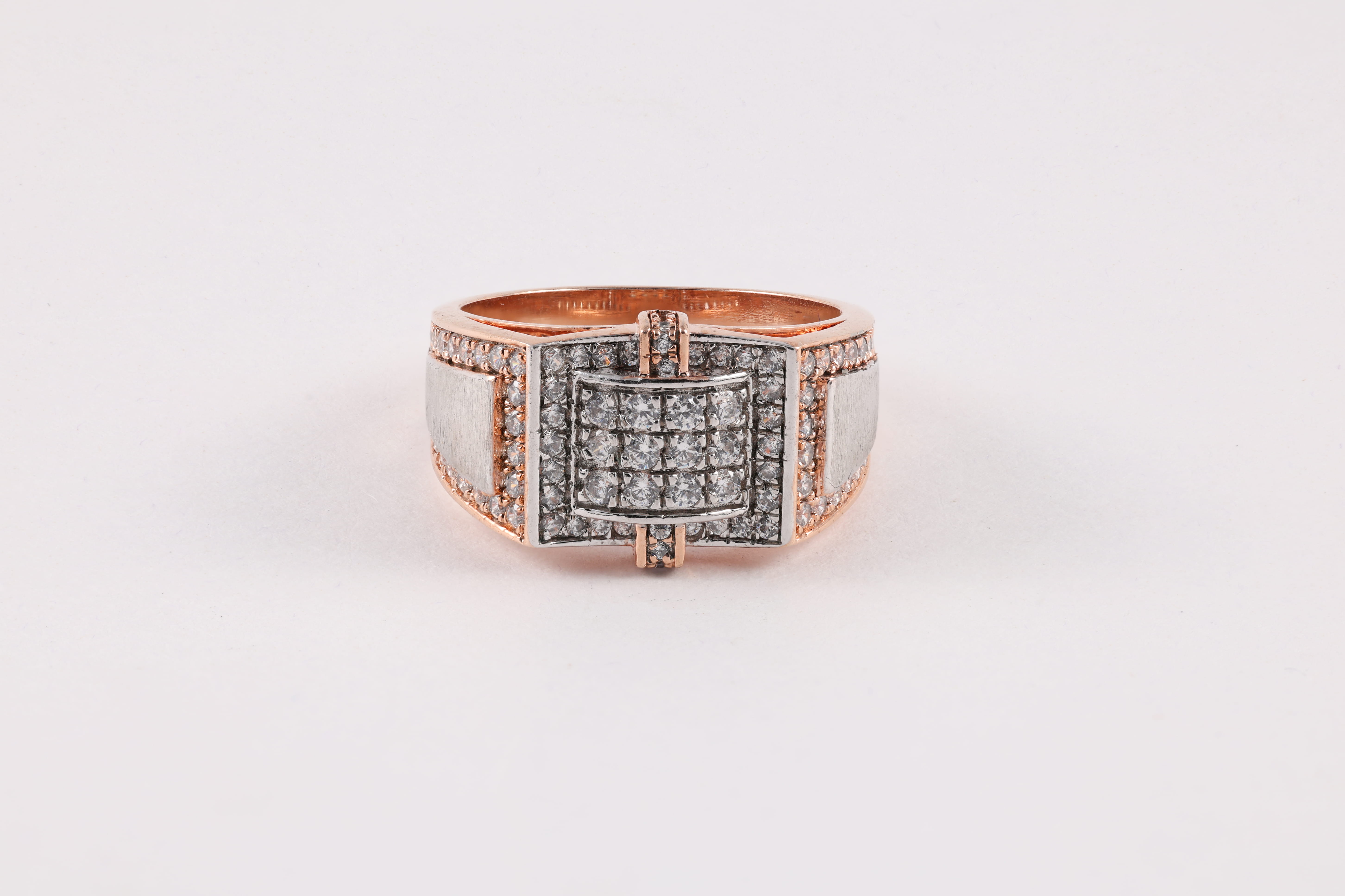 Two-Tone Diamond Men's Signet Ring with Layered Frame Design