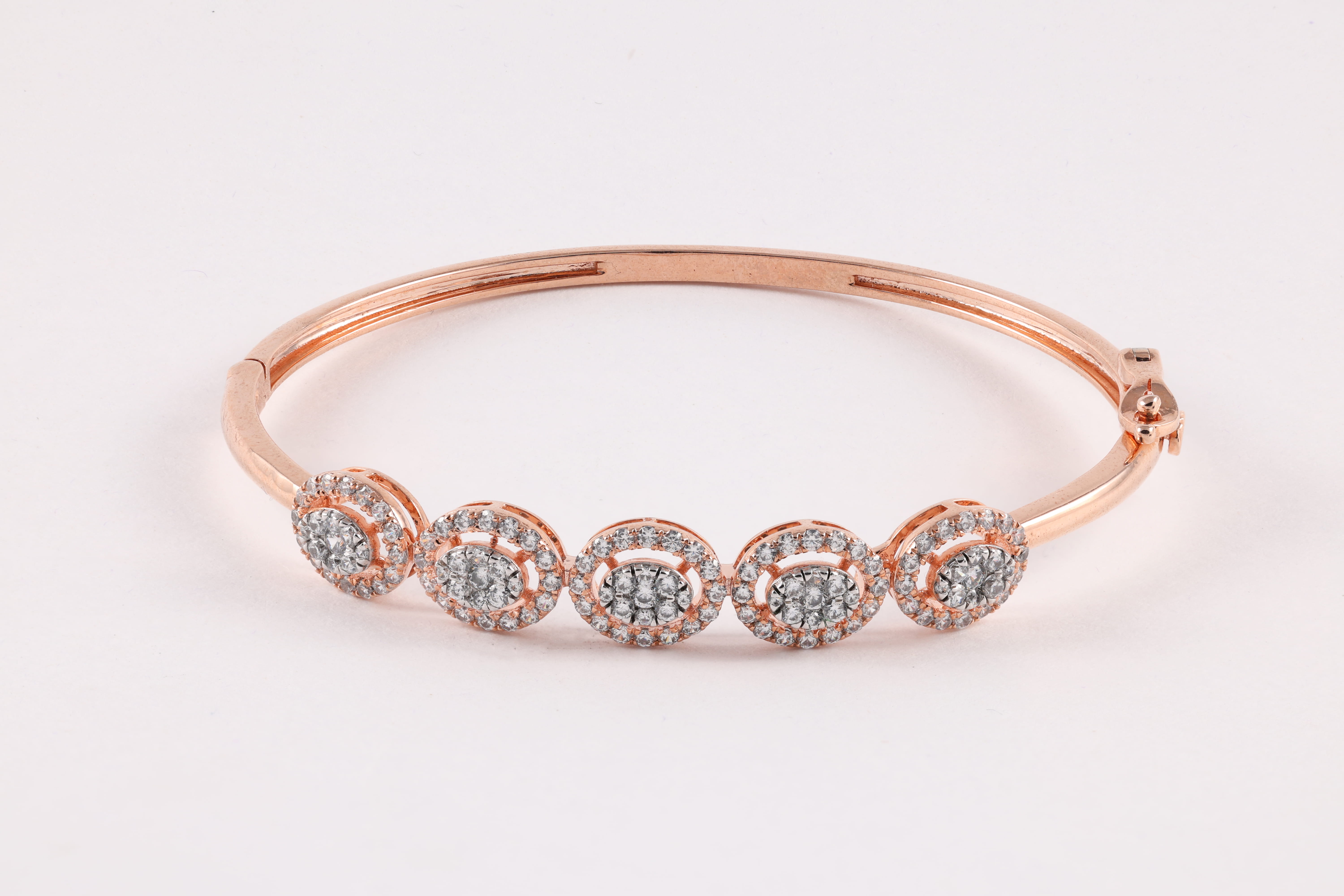 Rose Gold Diamond Oval Halo Cuff Bangle