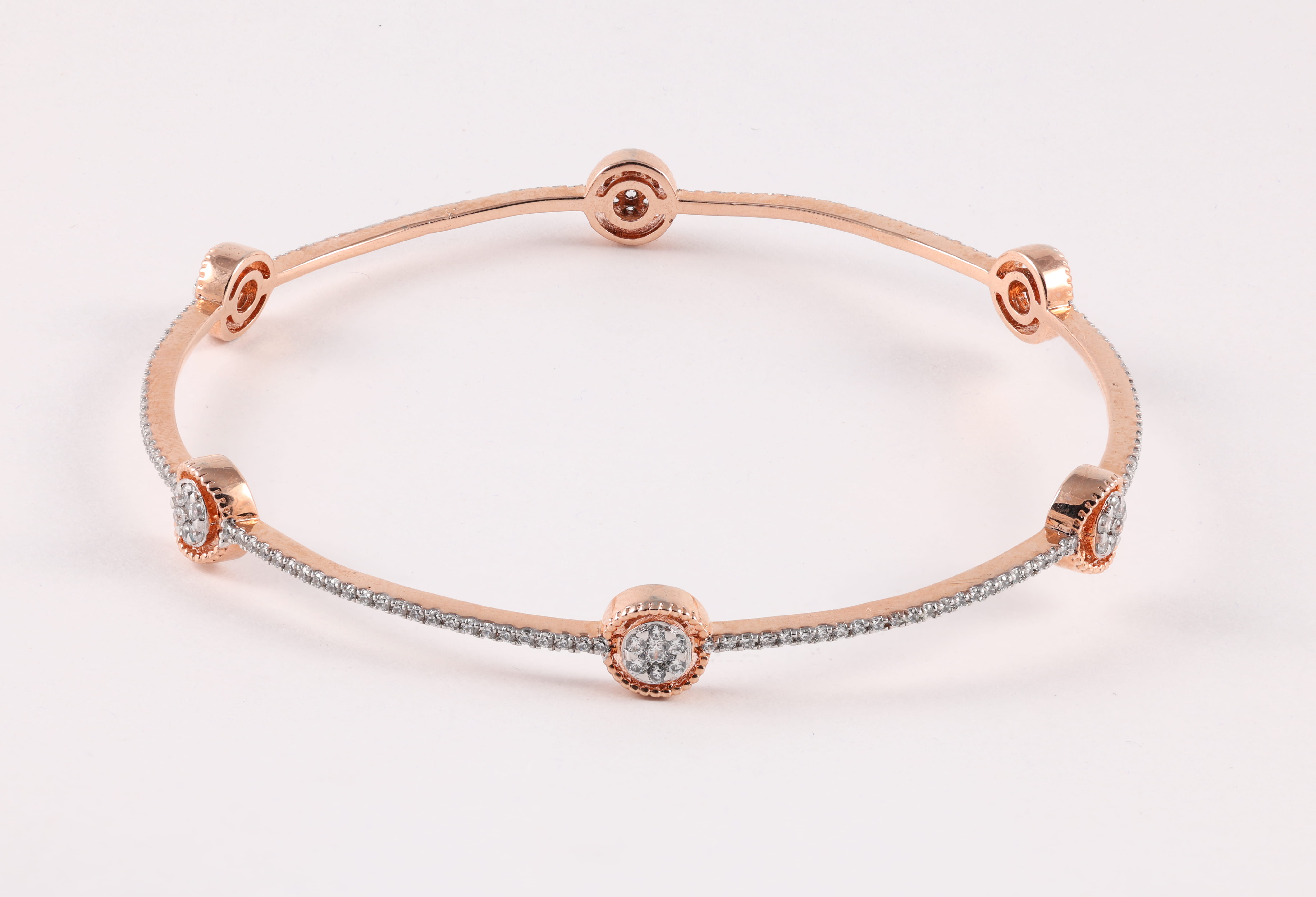 Rose Gold Diamond Bangle with Cluster Stations