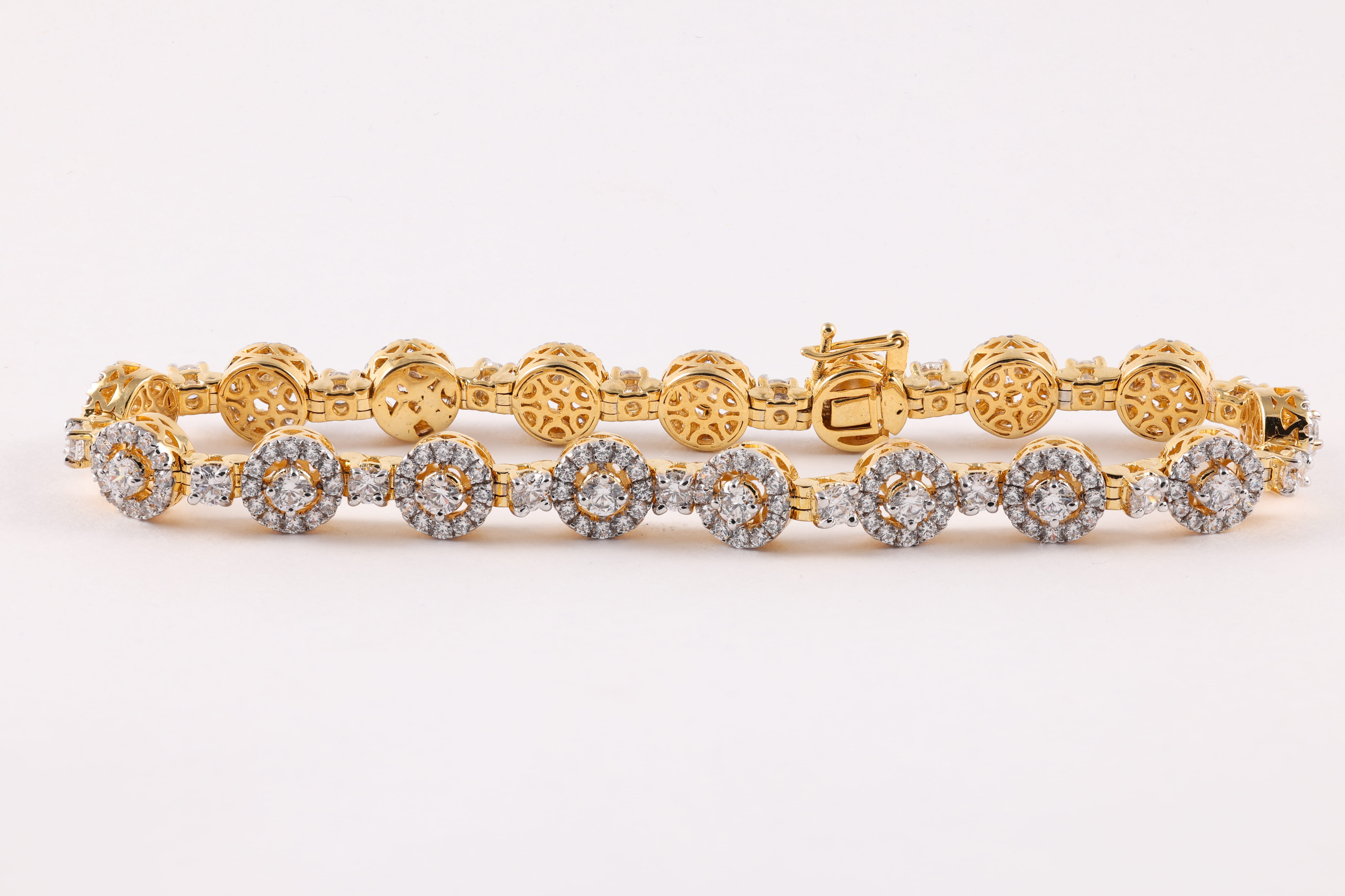 Yellow Gold Diamond Halo Tennis Bracelet