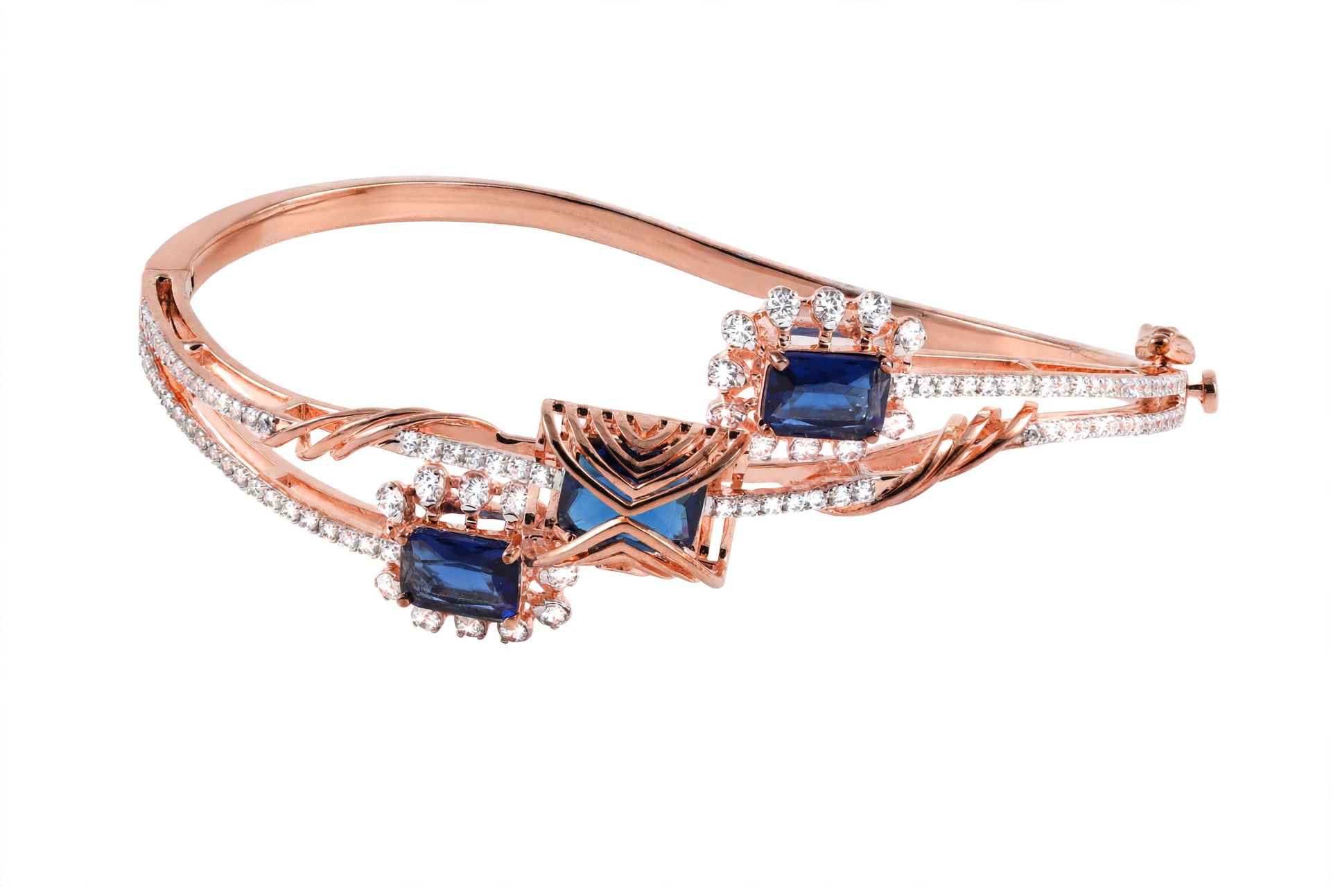 Rose Gold Sapphire and Diamond Three-Stone Bangle