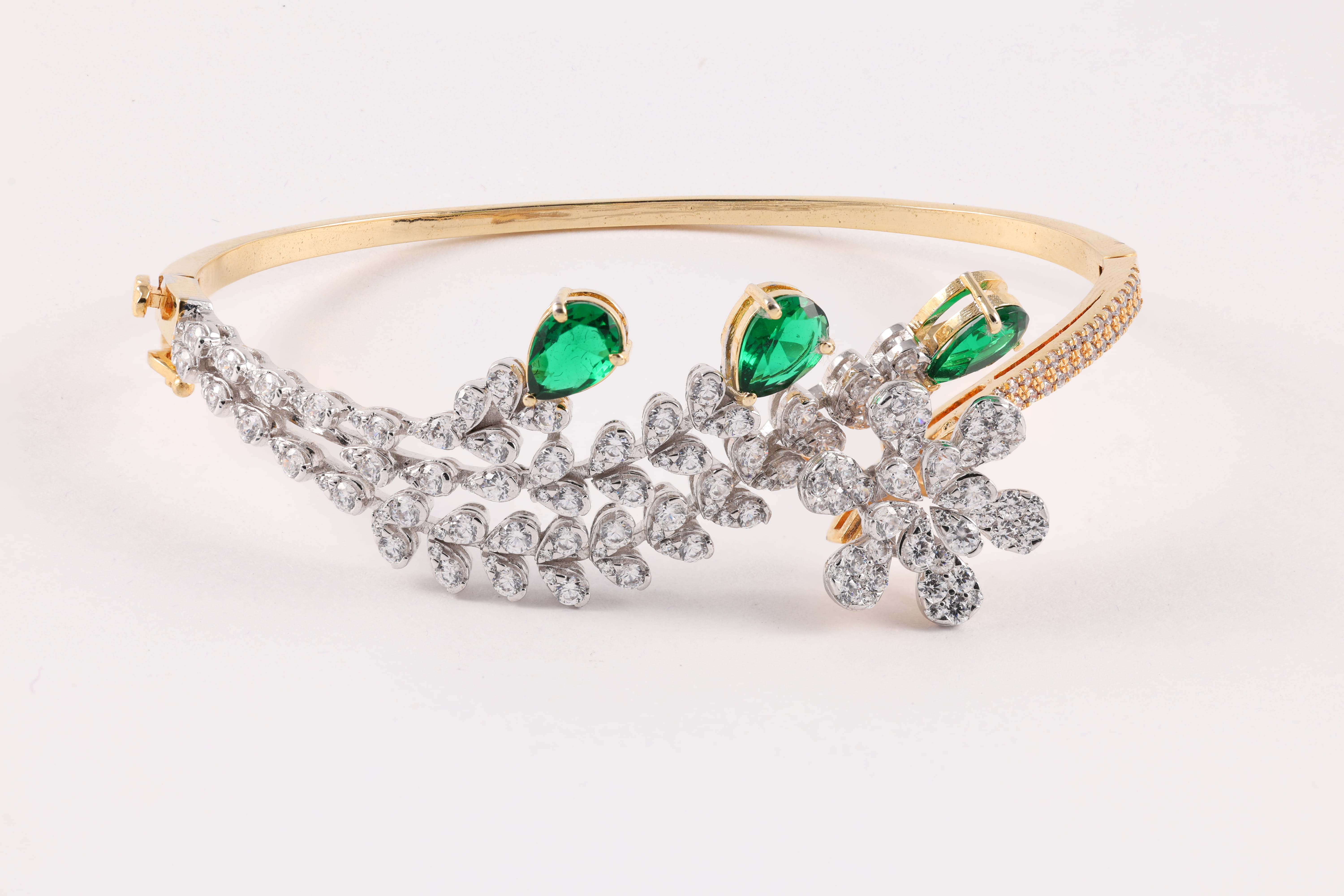 Two-Tone Emerald and Diamond Vine Bangle