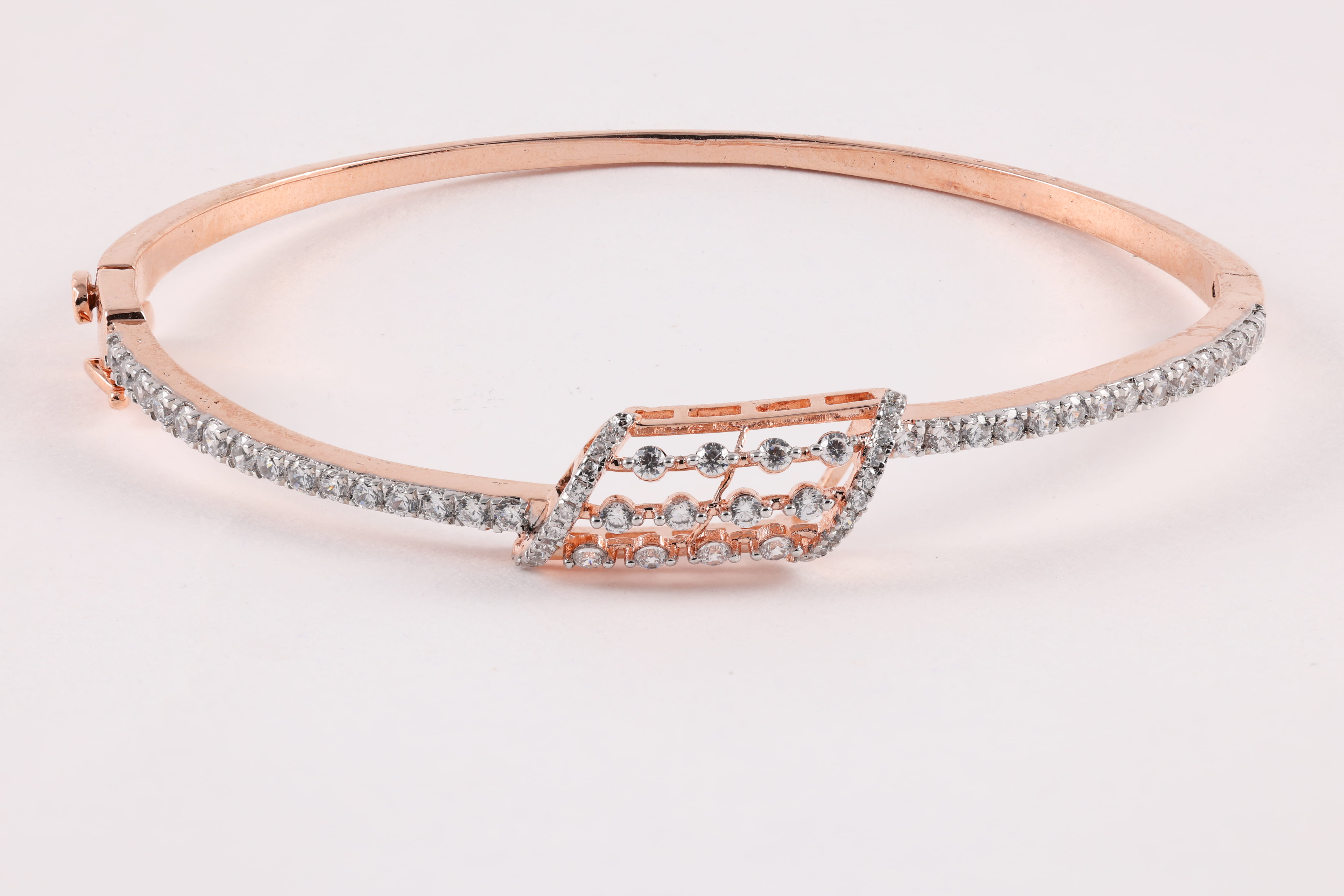 Rose Gold Diamond Diagonal Grid Bangle