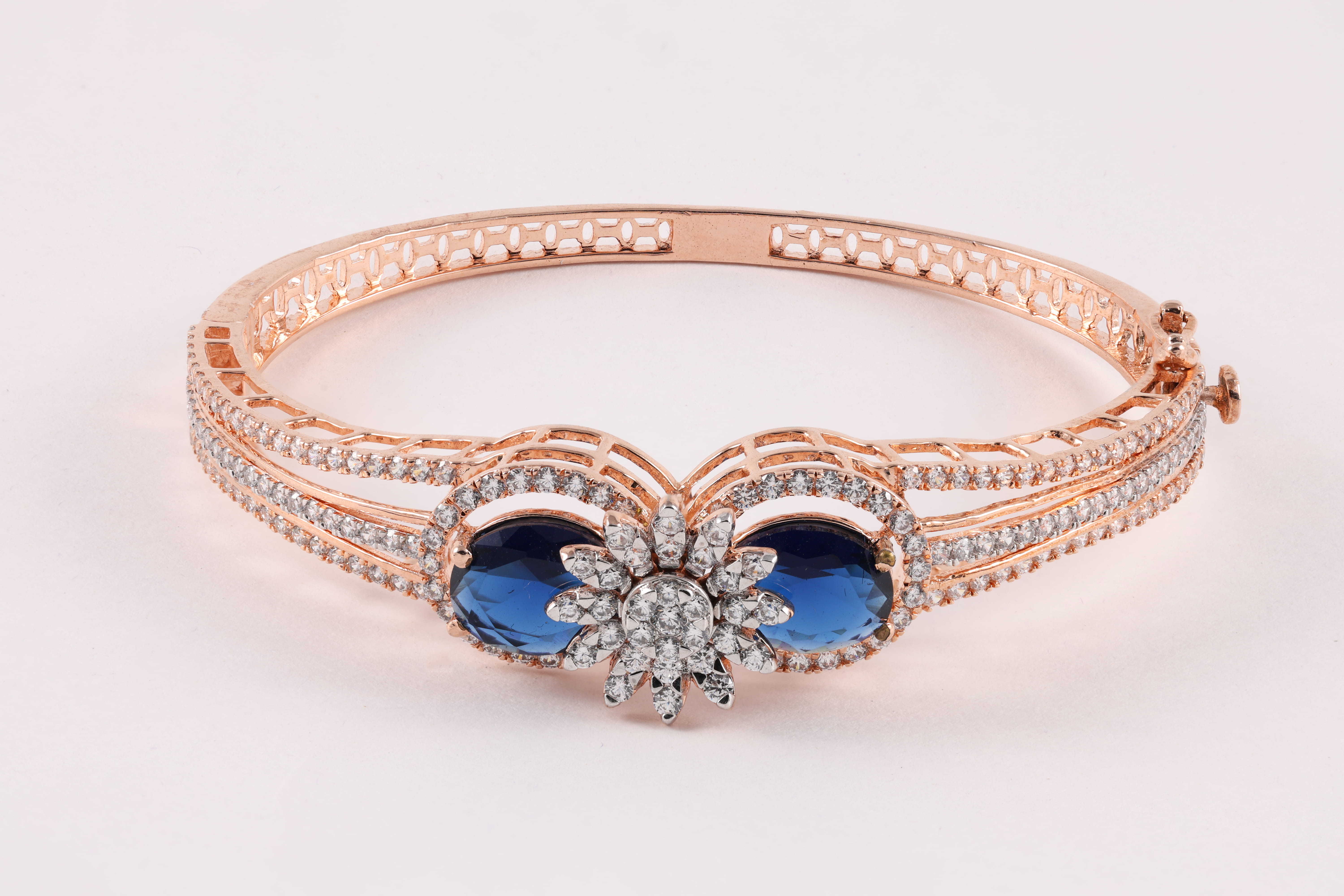 Rose Gold Sapphire and Diamond Butterfly Bangle