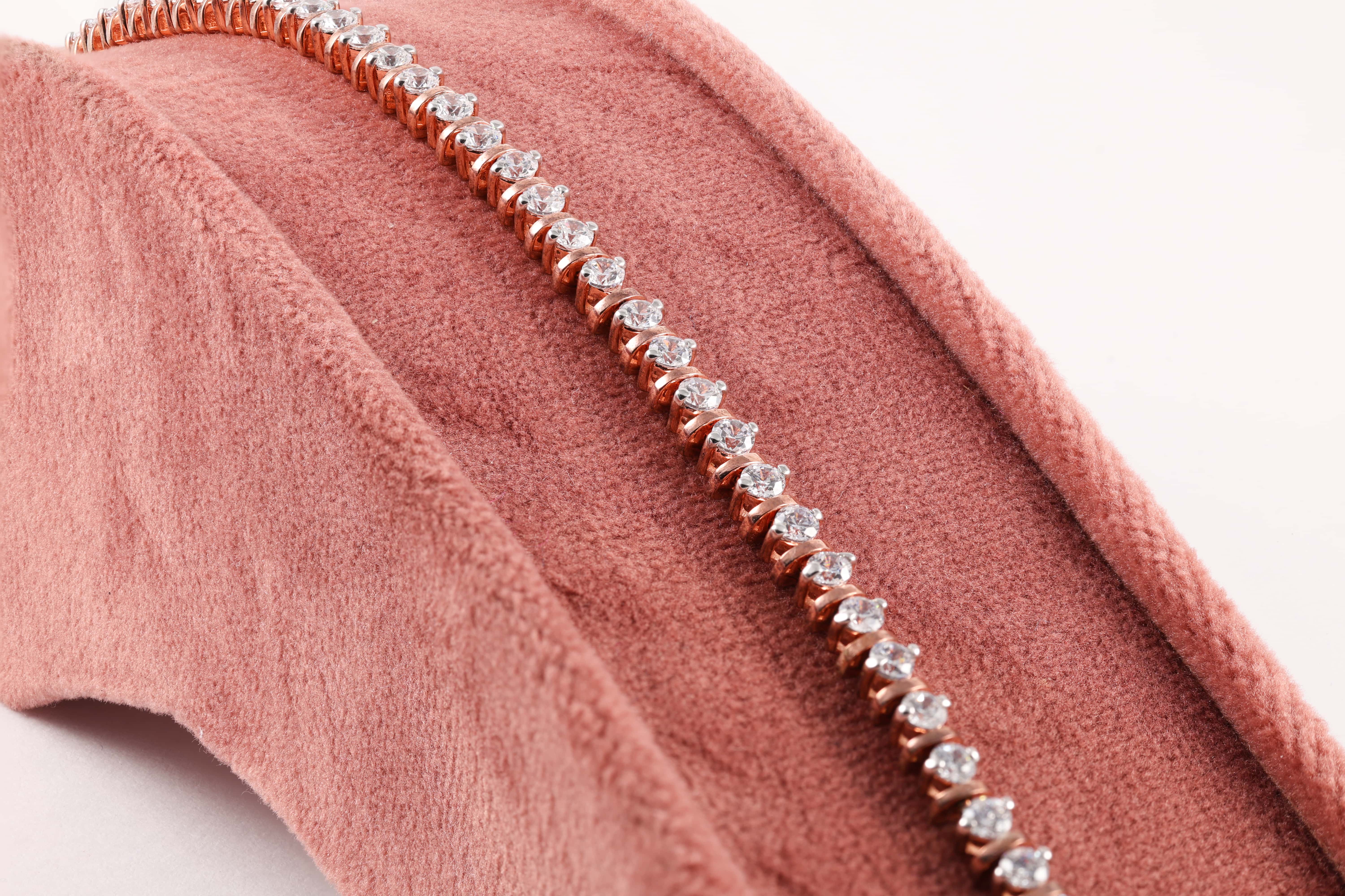 Rose Gold Diamond Tennis Bracelet on Display Stand