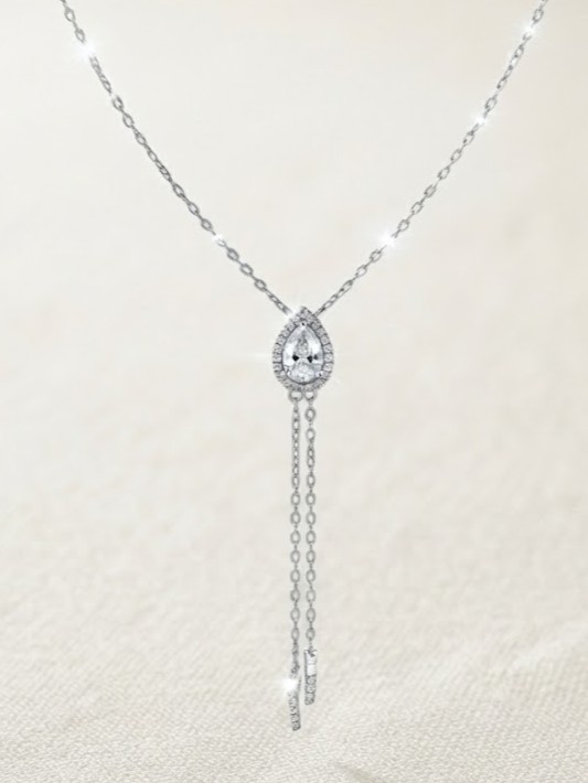 Elegance Pear-Cut Halo Lariat Necklace