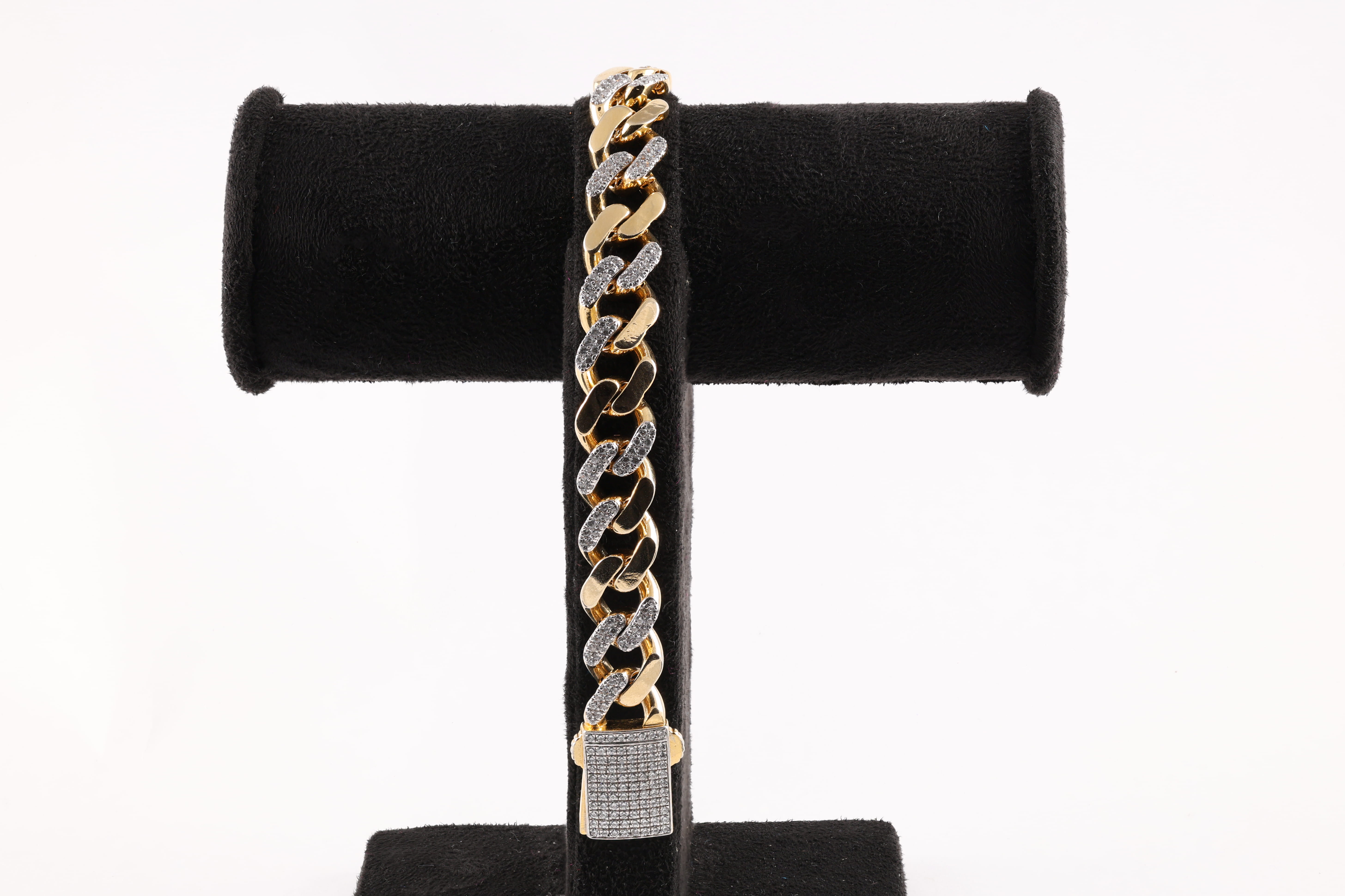 Yellow Gold Diamond-Studded Cuban Link Bracelet
