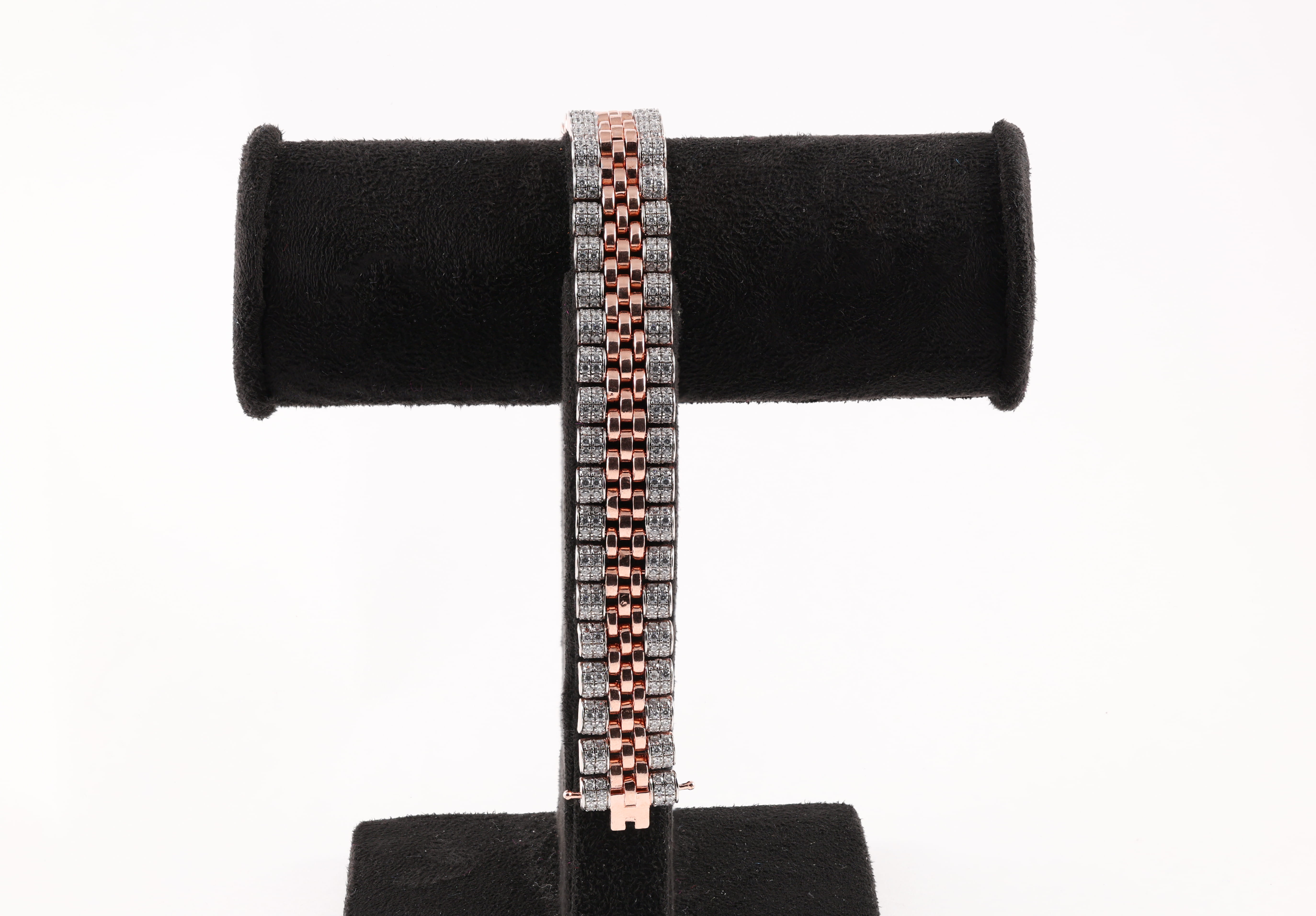 Rose Gold Diamond Woven Link Bracelet with Sculpted Clasp