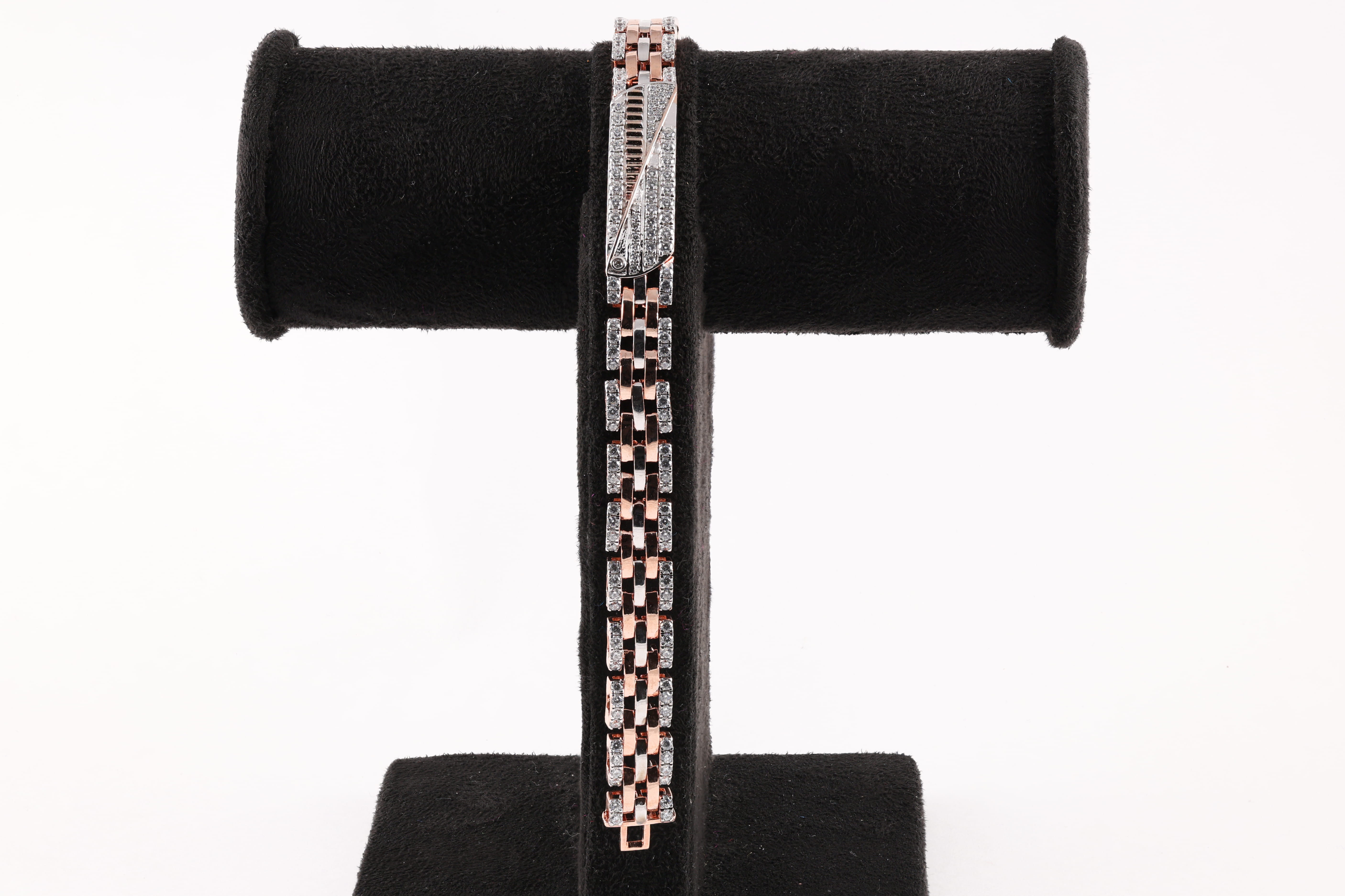 Rose Gold Diamond Woven Link Bracelet with Sculpted Buckle Clasp