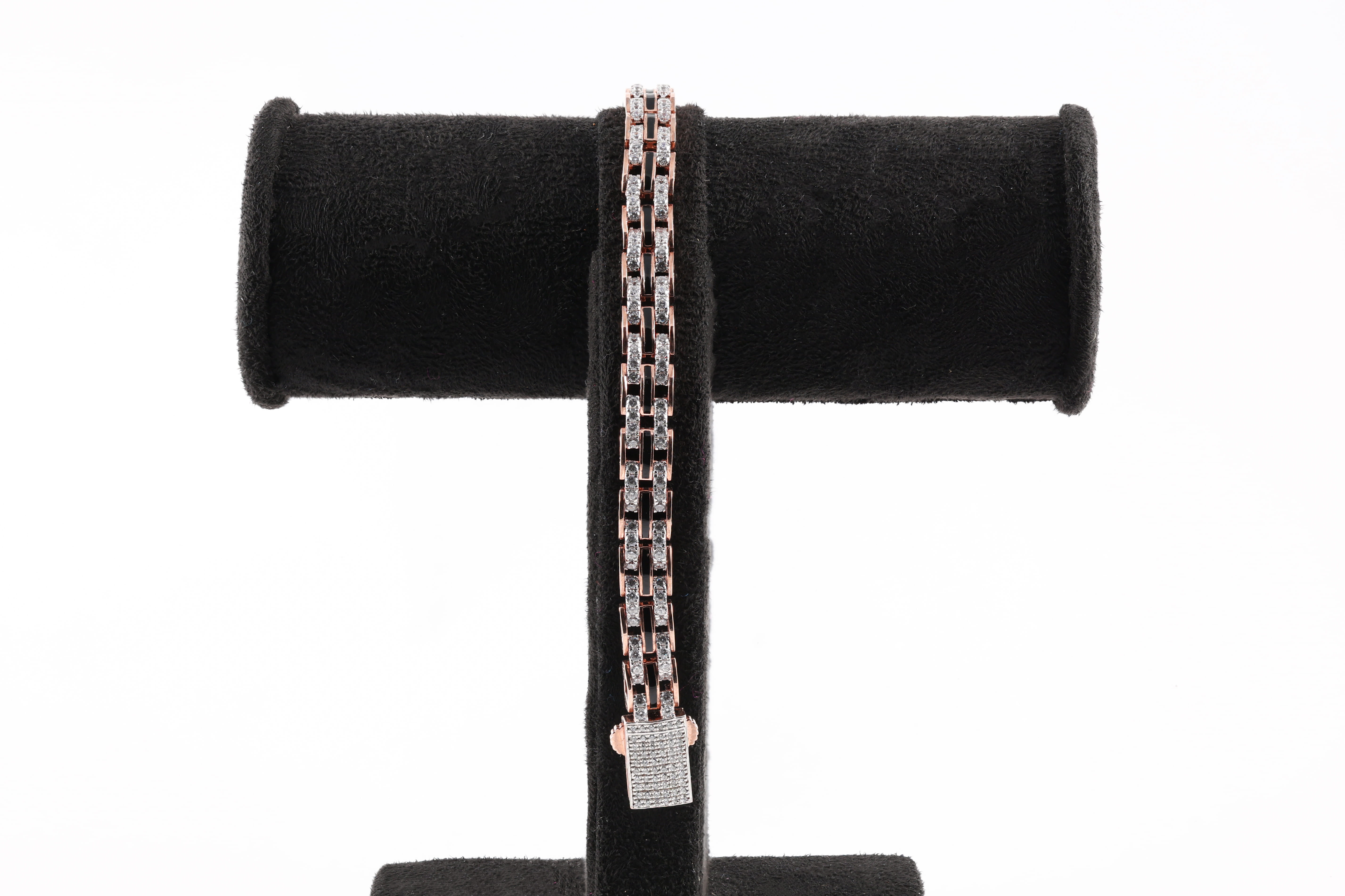 Rose Gold Diamond Panther Link Bracelet with Diamond-Paved Box Clasp