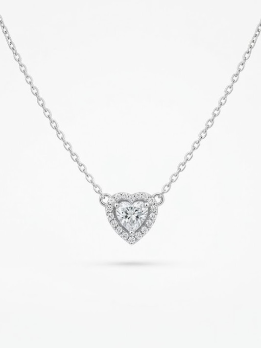 Heart Cut Diamond Halo Pendant Necklace