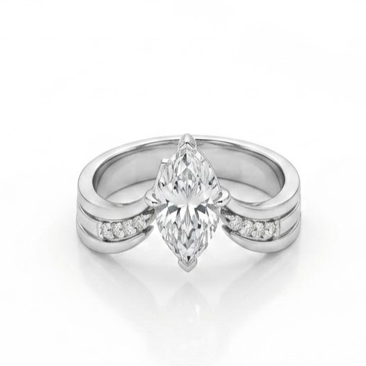 Marquise Cut Diamond Split Shank Engagement Ring in White Gold