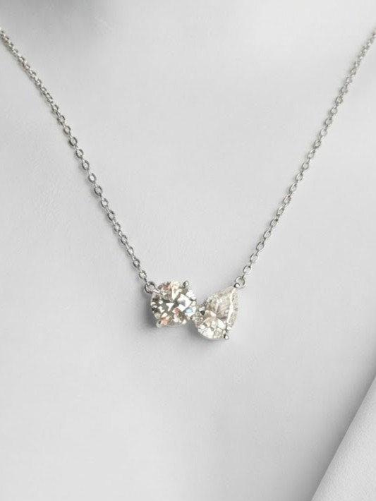 Two-Stone Round & Pear Cut "Toi et Moi" Pendant Necklace