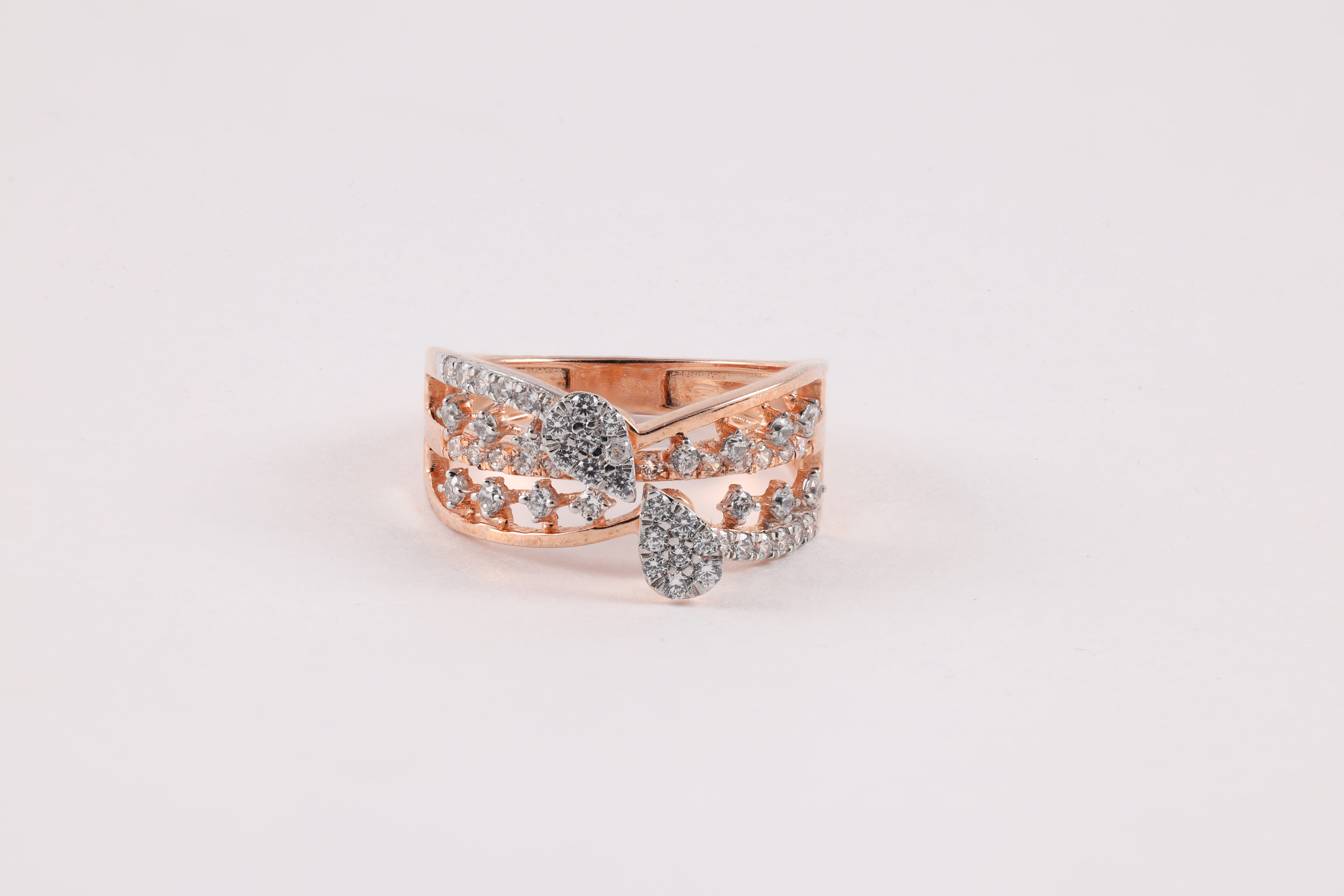 Rose Gold Diamond Dual Teardrop Wide Band Ring