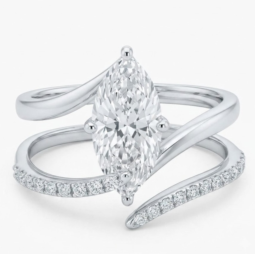 Marquise-Cut Diamond Bypass Engagement Ring Set in Platinum