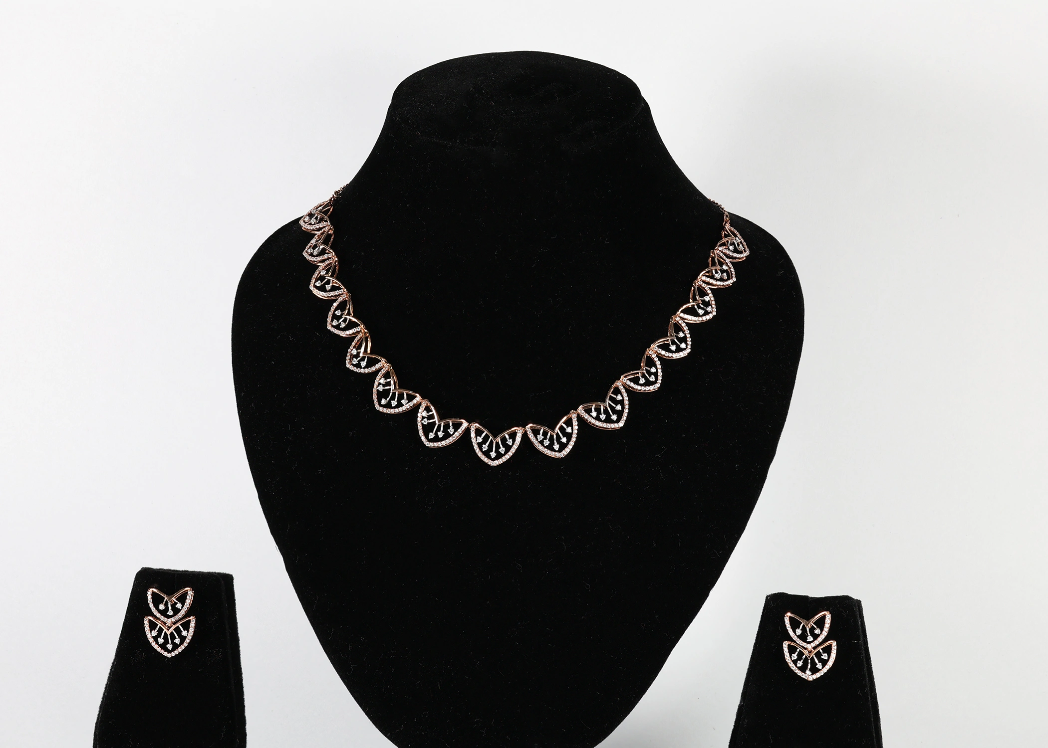 Butterfly Vine Real Gold Diamond Necklace Set with Matching Earrings