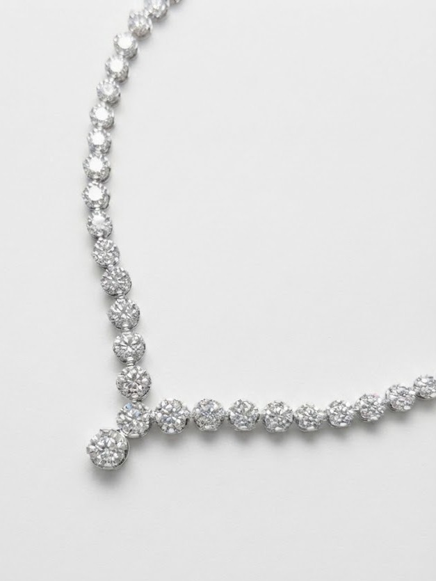 Graduated Round Cut Diamond V-Shape Tennis Drop Necklace