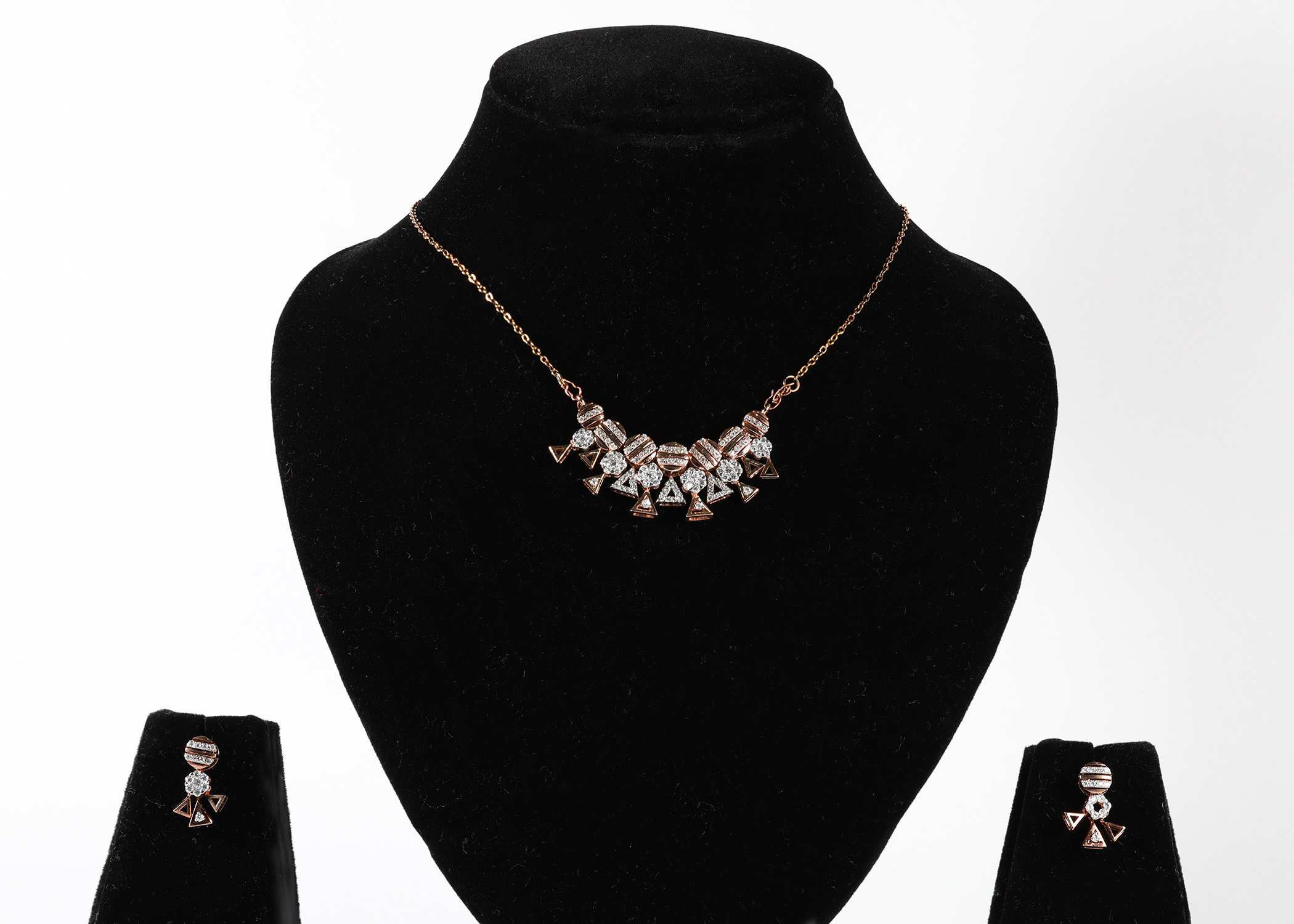 Geometric Triangle Design Real Gold Diamond Mangalsutra Set with Matching Earrings