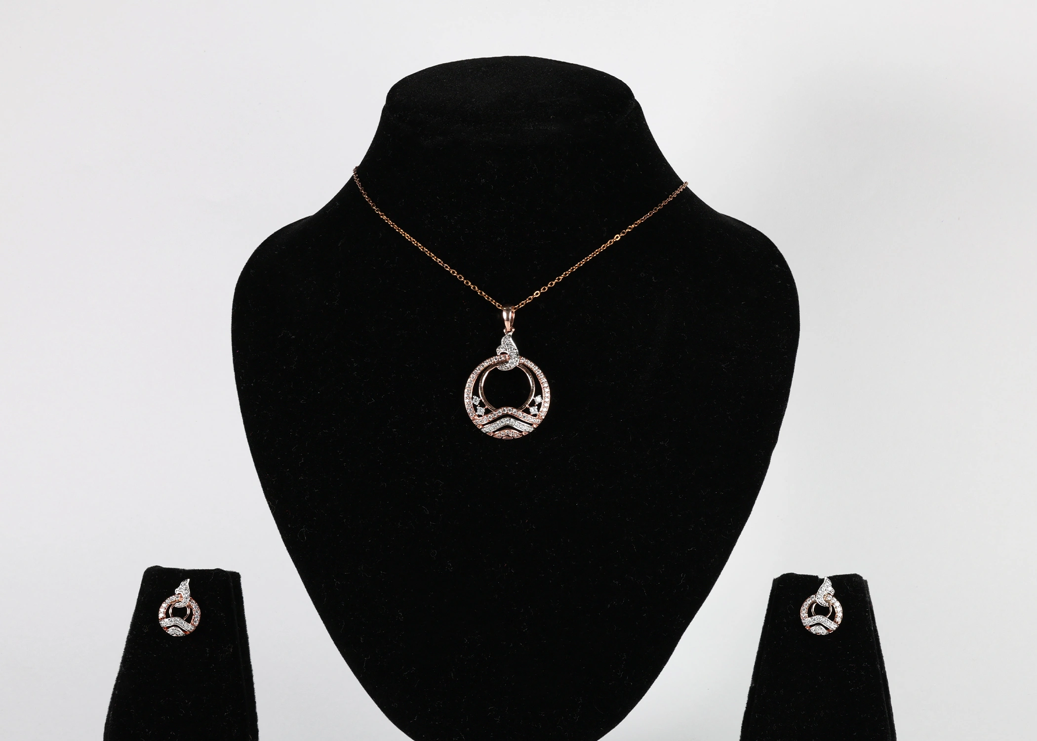 Lunar Twist Real Gold Diamond Pendant Set with Matching Earrings