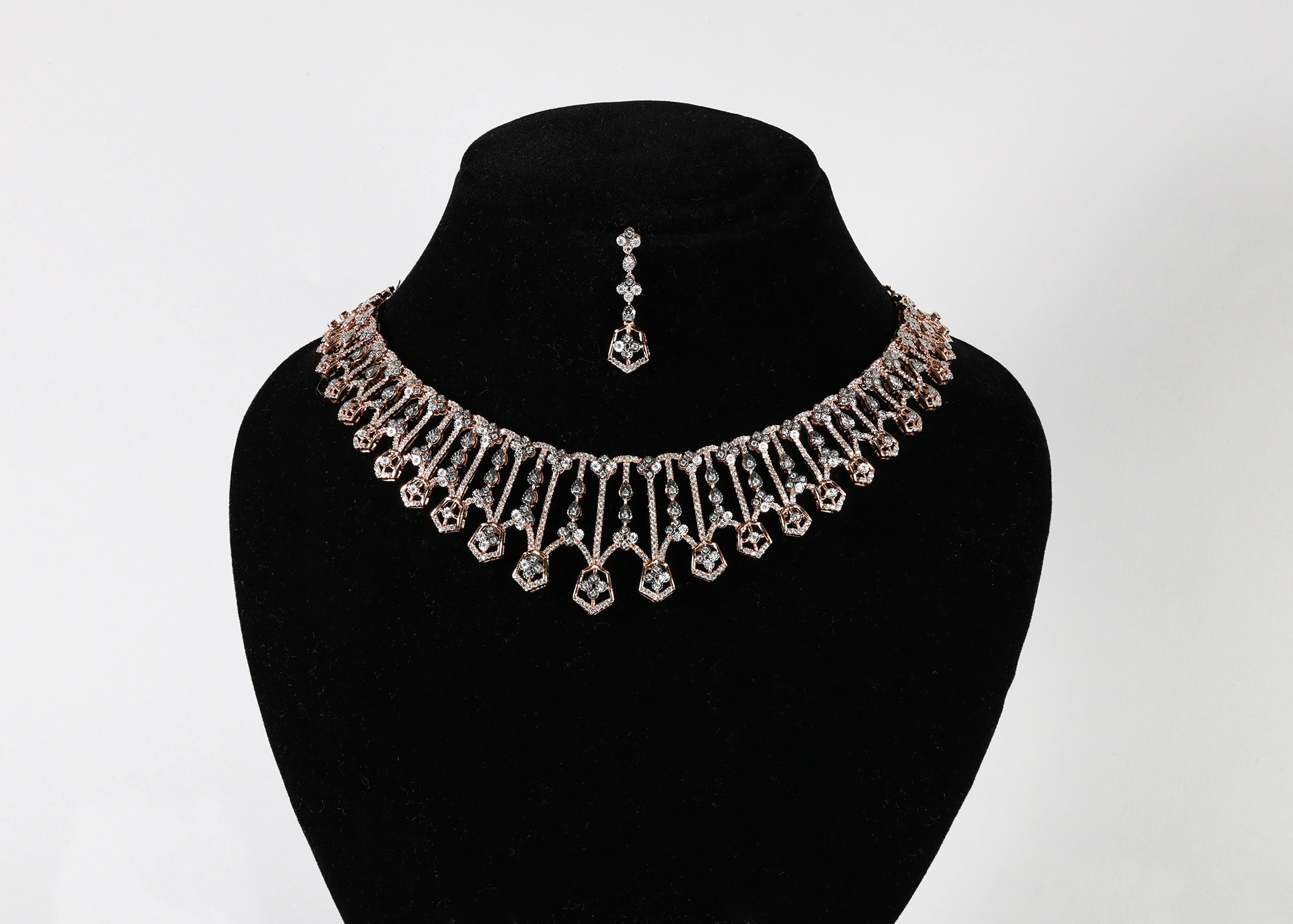 Royal Hexa Drop Real Gold Diamond Necklace Set with Matching Maang Tikka
