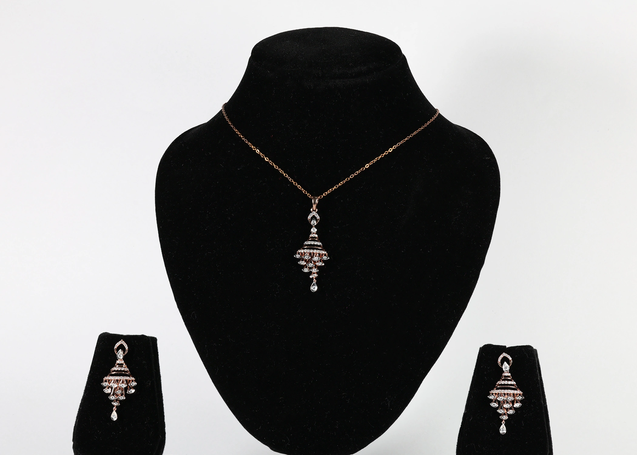 Royal Jhumka Real Gold Diamond Pendant Set with Matching Earrings