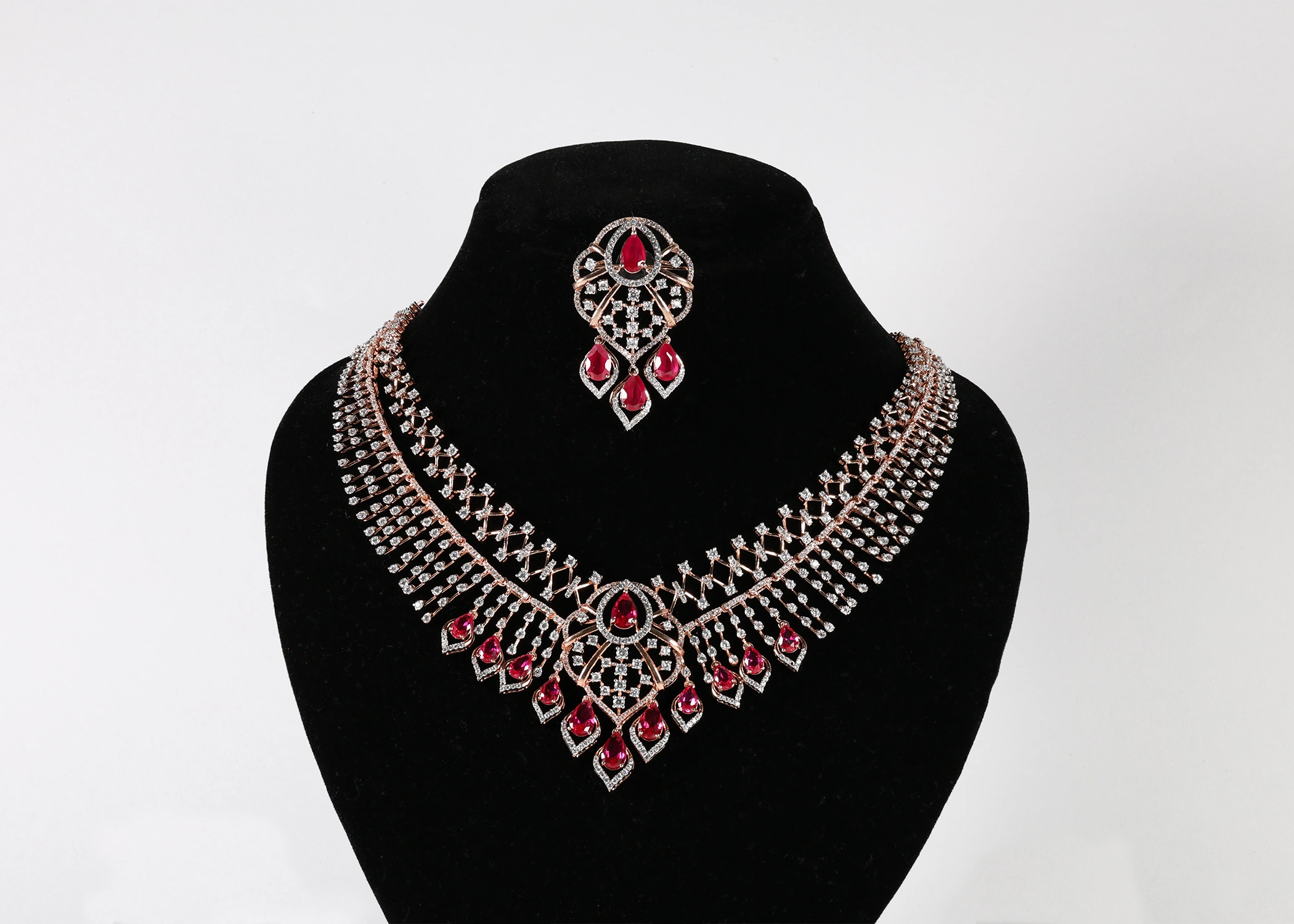 Royal Ruby Real Gold Diamond Bridal Necklace Set with Matching Maang Tikka