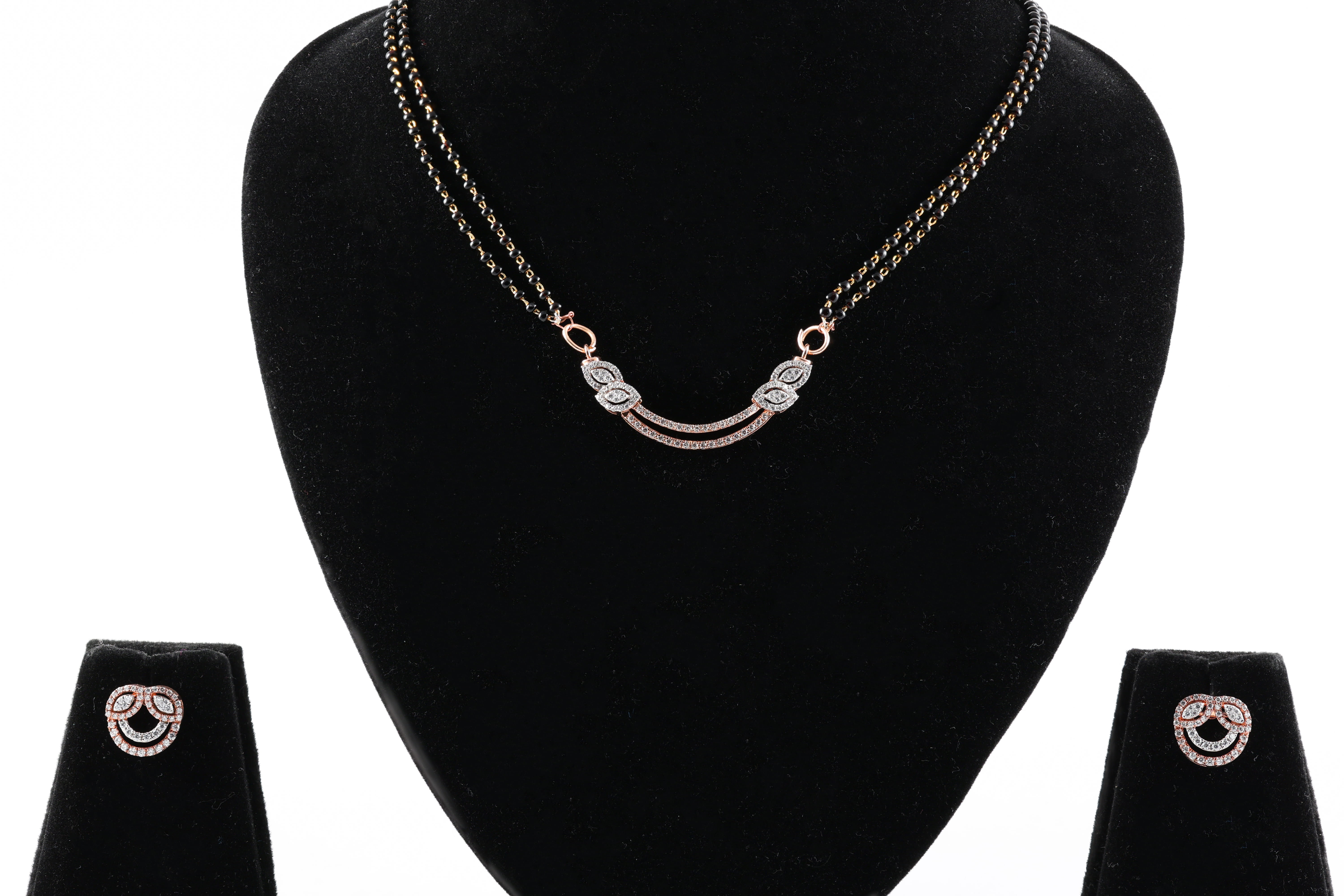 Infinity Curve Real Gold Diamond Mangalsutra Set with Matching Earrings
