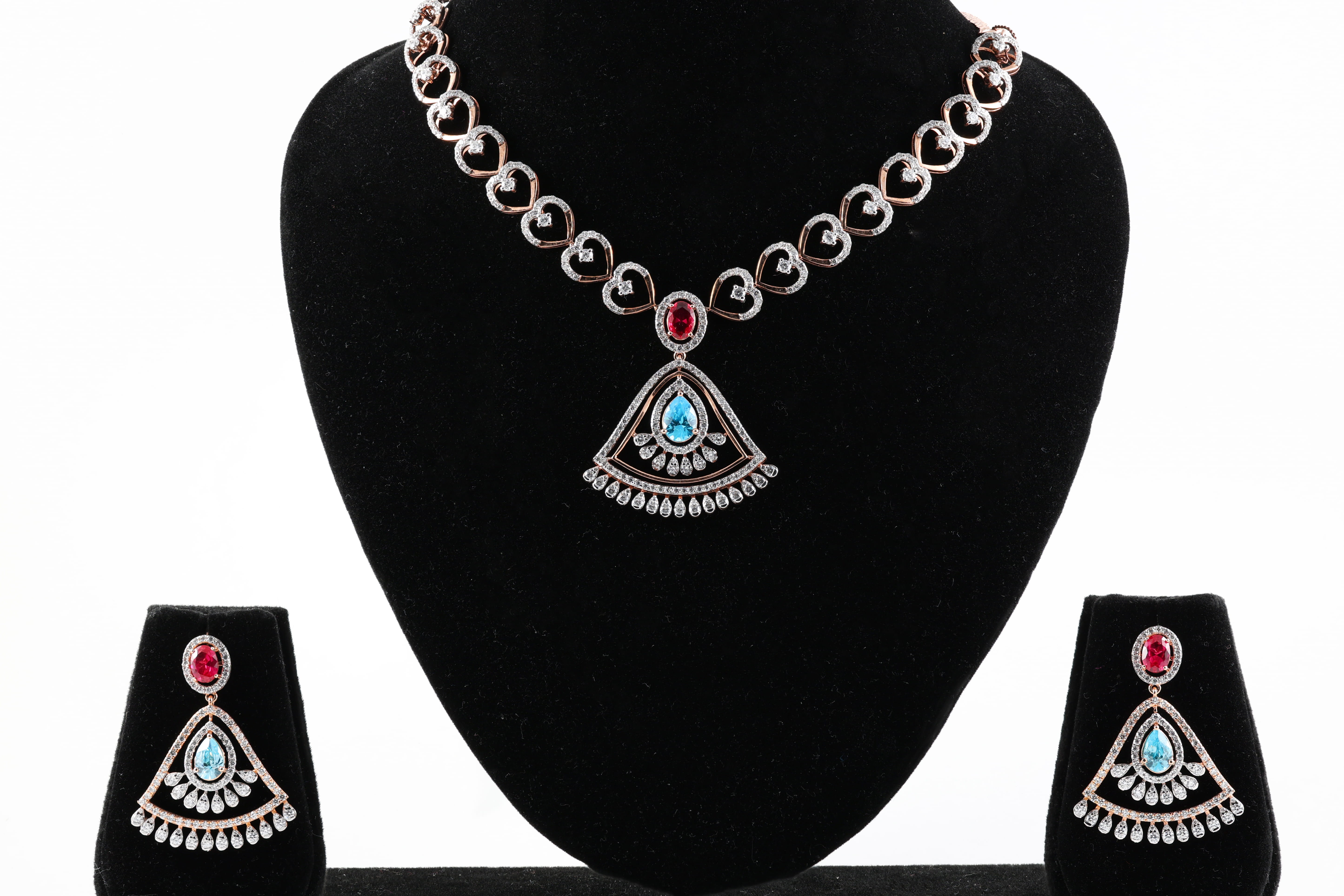 Ruby & Topaz Fan Necklace Set