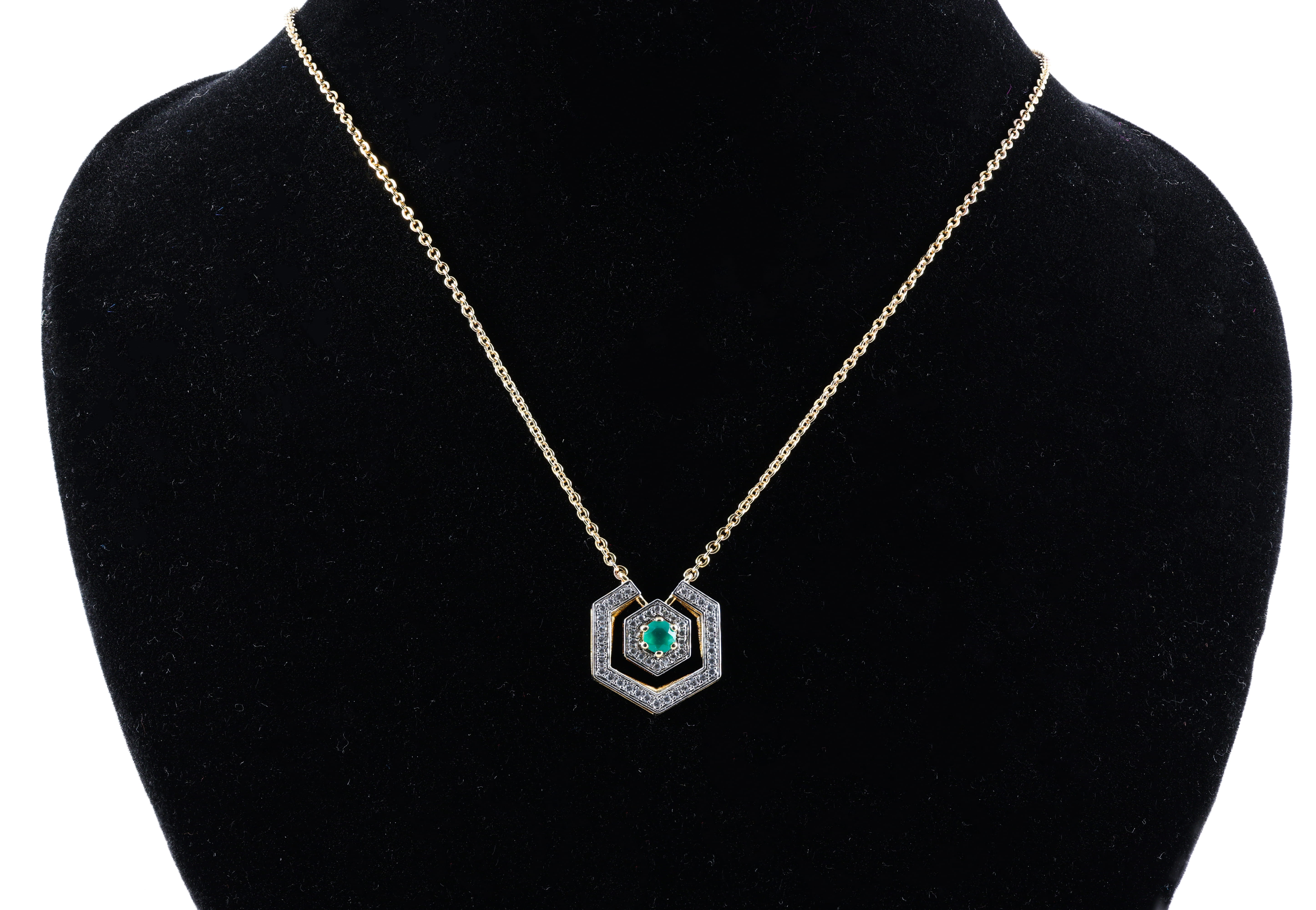 Emerald Hexagon Halo Pendant